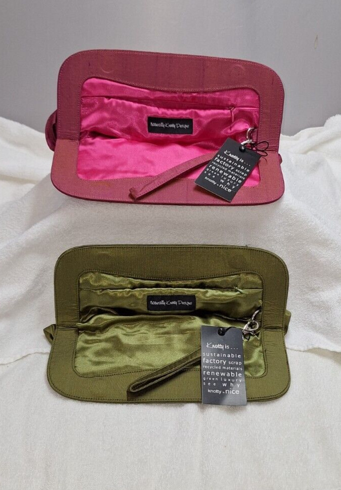 2 Naturally Knotty Designs Clutch Purses Solid Red Green Wristlet Med Recycled