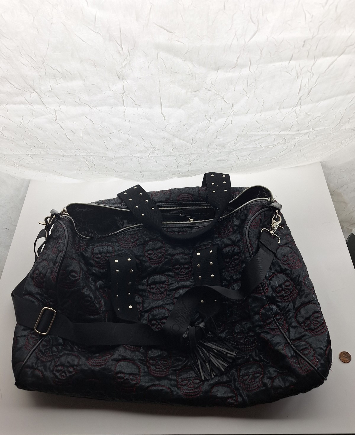 Betsey Johnson Betseyville Skull Duffle Bag Quilted Black Red Punk Y2K AS IS