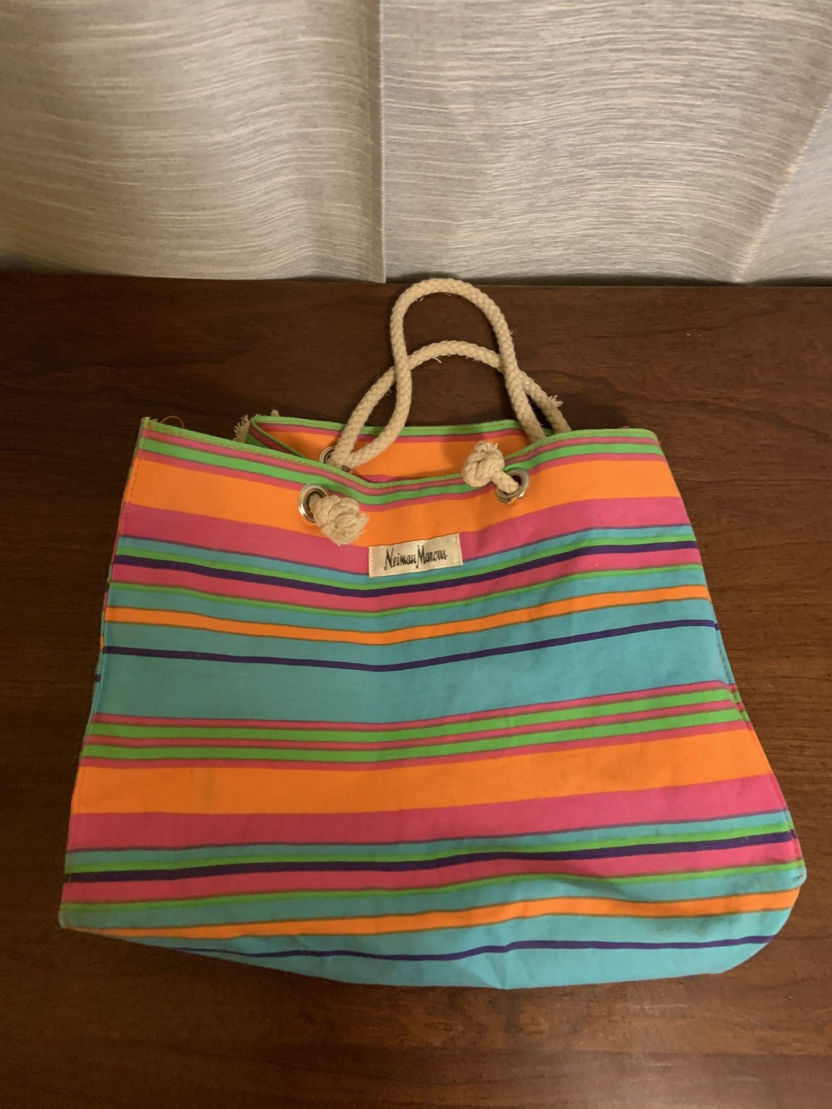 Neiman Marcus Colorful Stripes Tote Bag 14” X 10” 5”