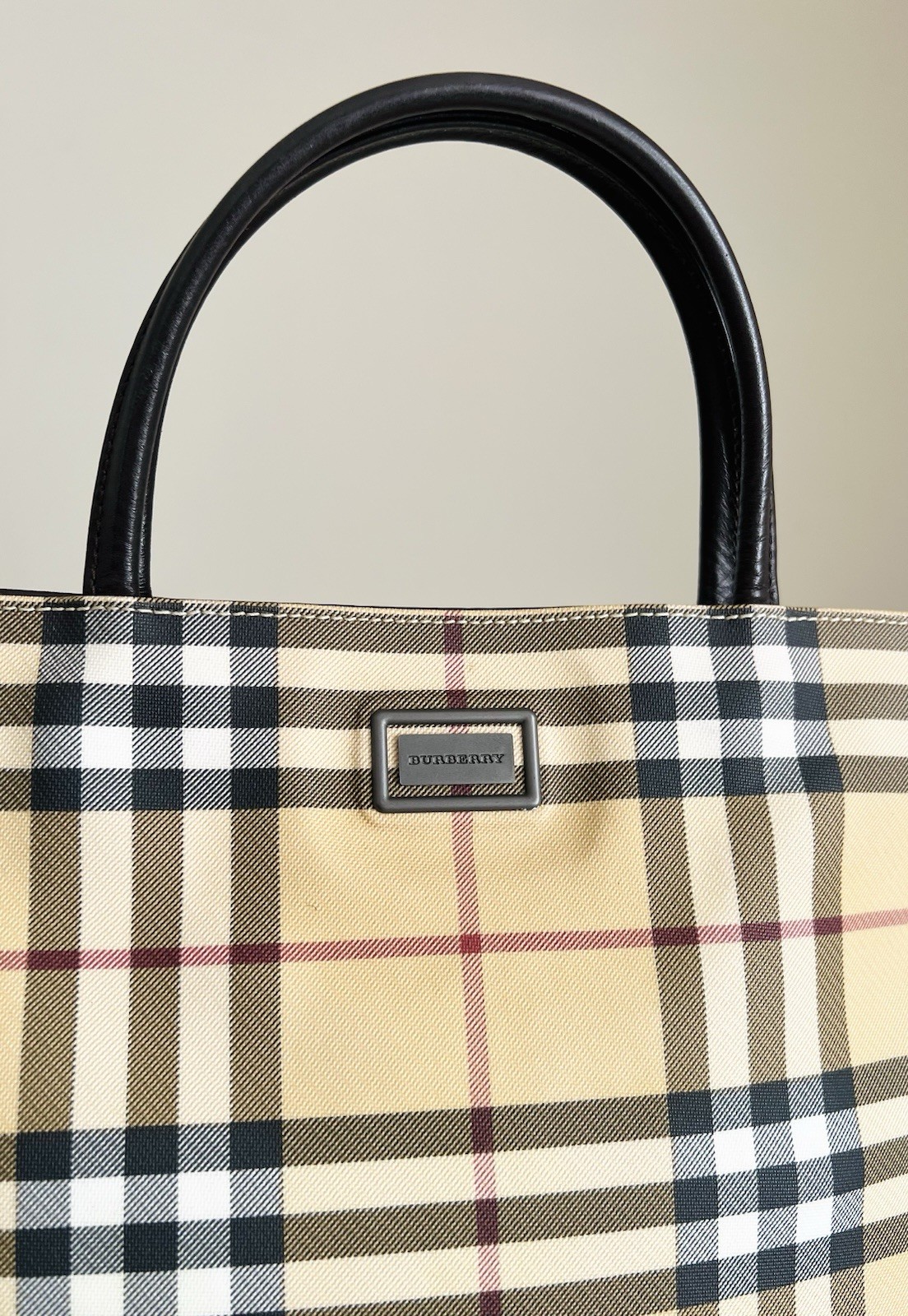 Burberry Nova Check Tote PVC Check Pattern Beige Tote Bag Purse Vintage