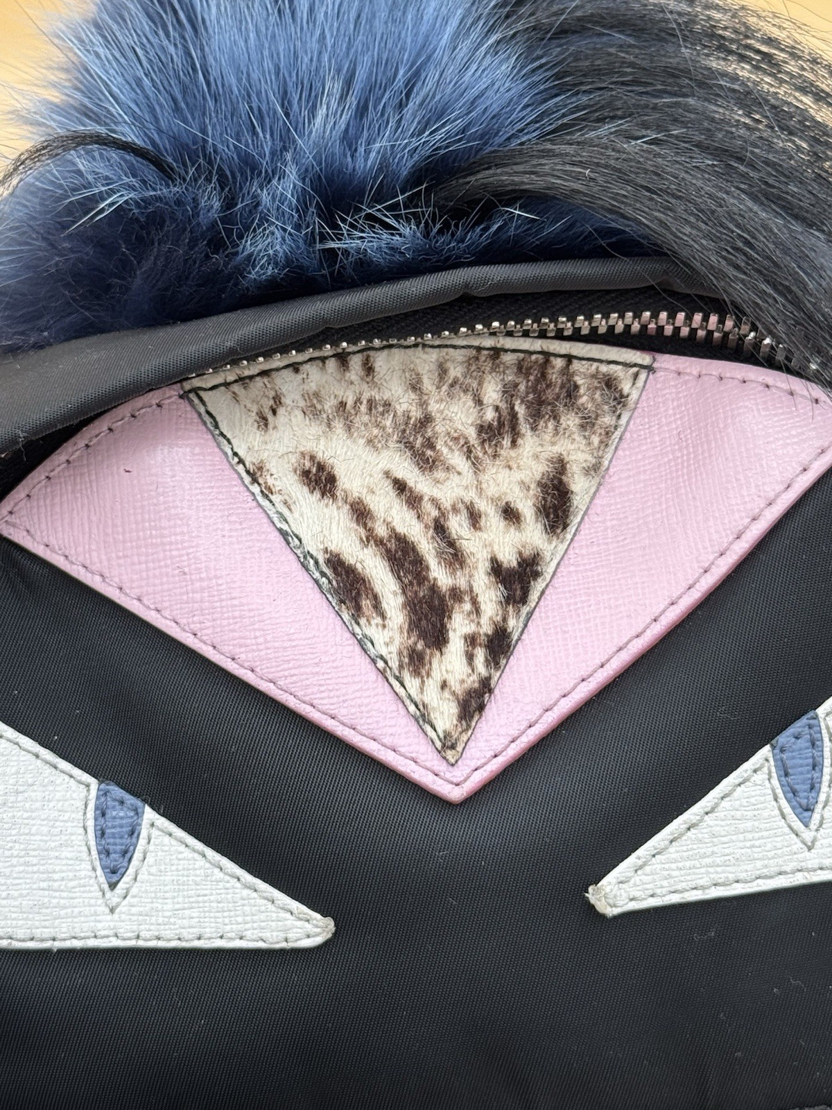 FENDI Bag Bugs Monster Eyes Mini Backpack Black Fur Trim Silver Hardware Zip