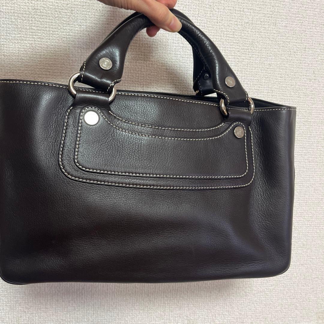 Celine Boogie Bag Dark Brown Leather Handbag Silver Hardware 12.99in x 7.87in