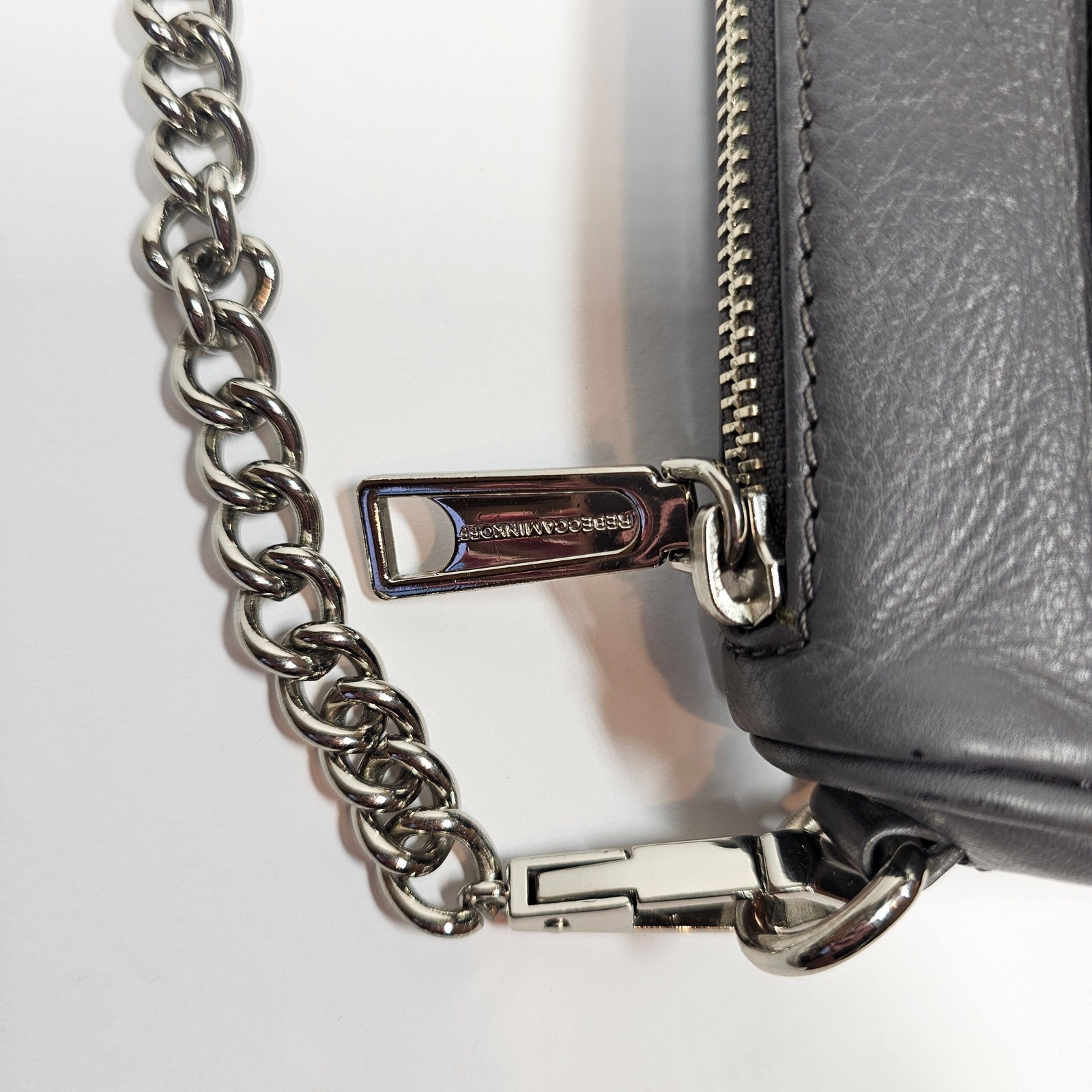 Rebecca Minkoff Mini MAC Crossbody Bag Womens Dark Grey Textured Leather Silver