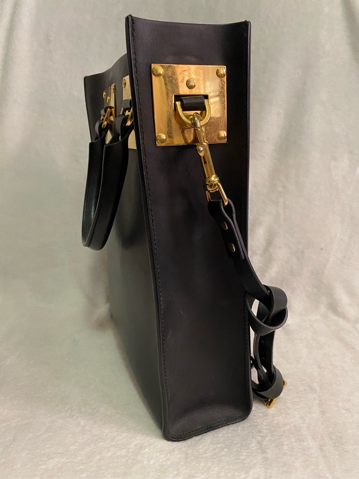 Sophie Hulme Black Leather Tote Bag(31/37/12cm)