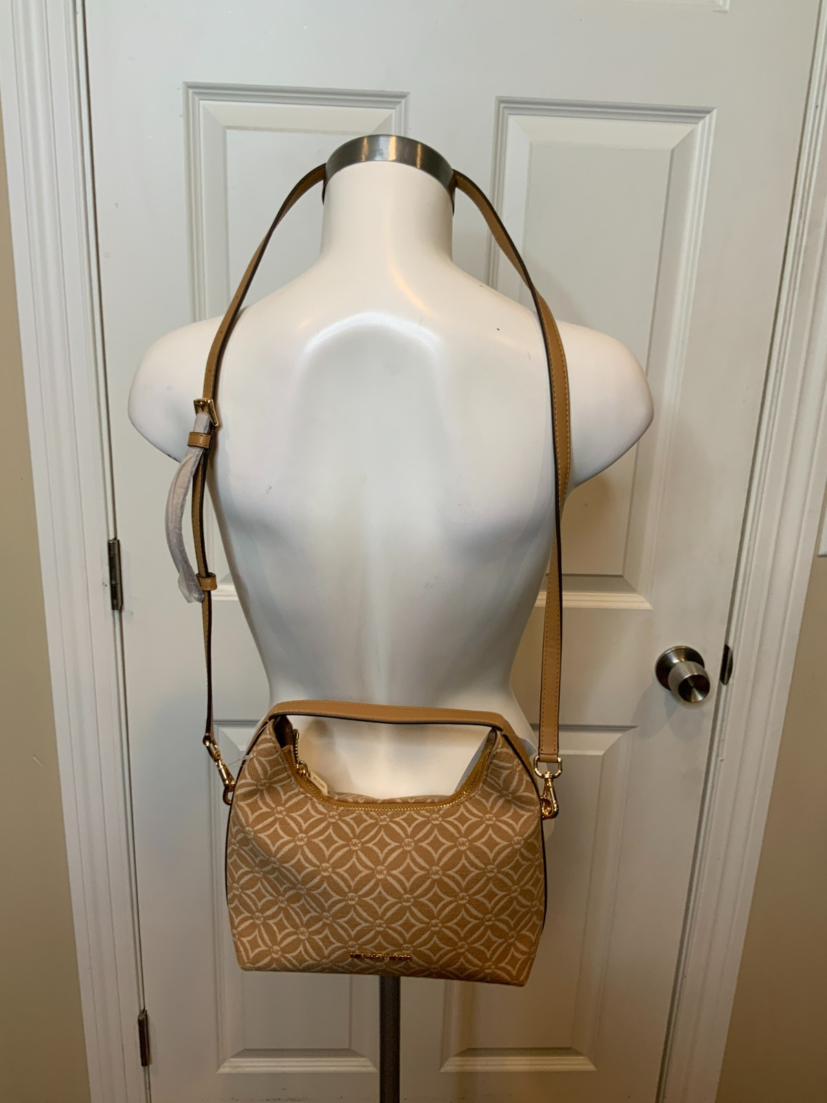 Michael Kors Tan White Logo Embroidered Ember Small Messenger Bag NWT $448