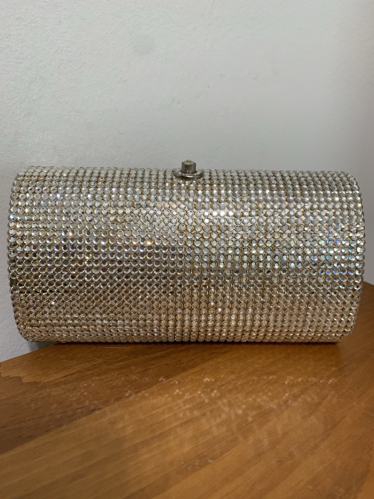Letty Christal Sparkling Evening Clutch With Top Button Closure & 22” Chain