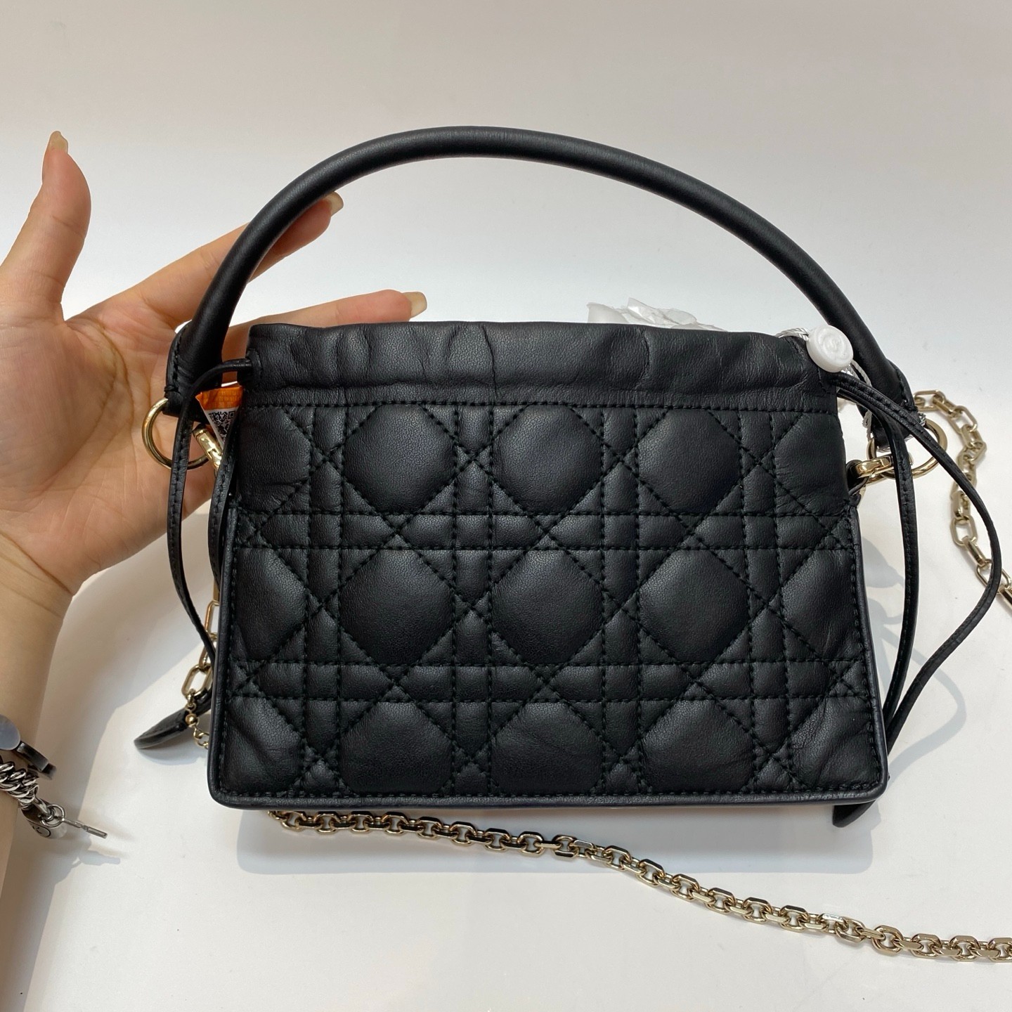 Preloved Lady Dior Milly Cannage Drawstring Bag