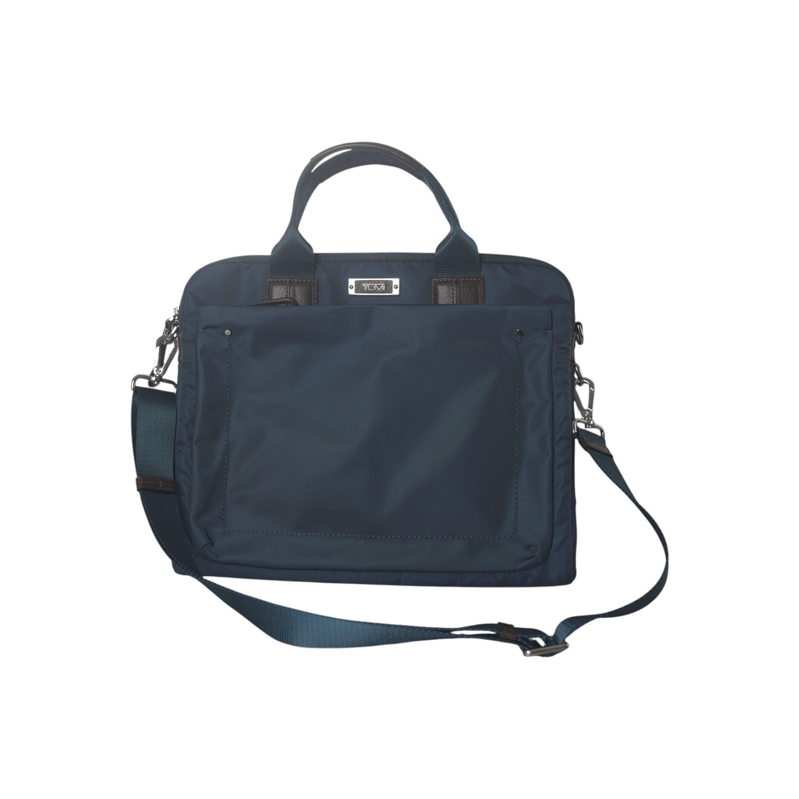 TUMI School Bag Voyageur Teal Nylon Laptop Briefcase Brown Leather Bag EUC