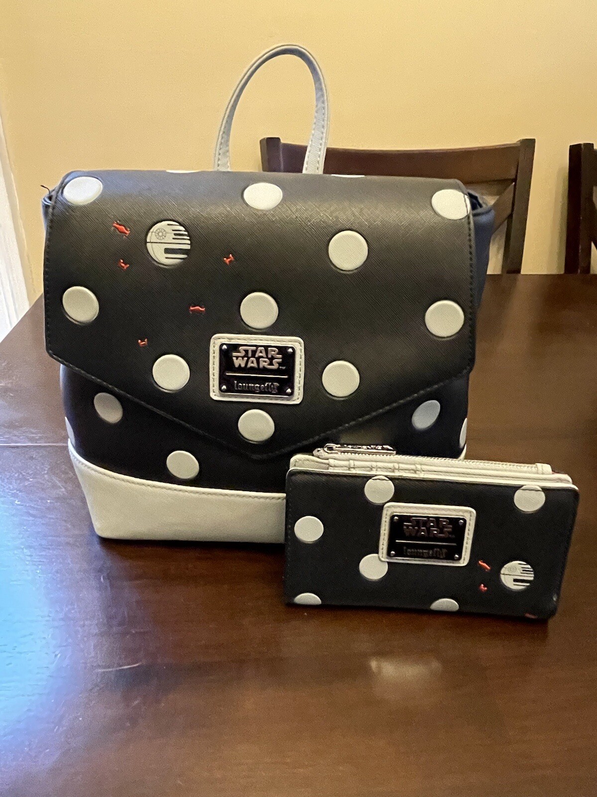 Loungefly Star Wars Death Star Polka Dot Mini Backpack and Wallet Set HTF Rare