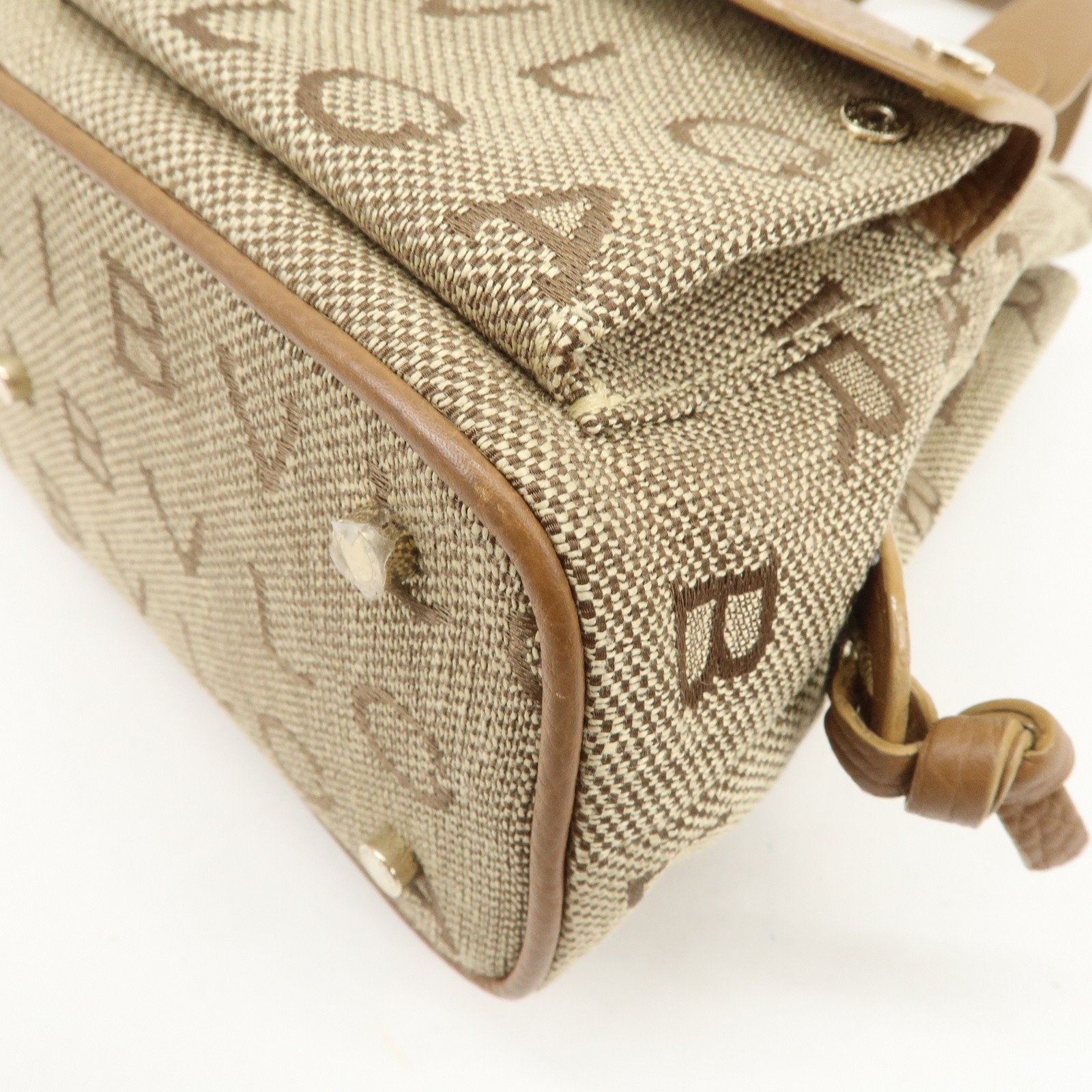 BVLGARI Logo Mania Canvas Leather Hand Bag Light Brown Authentic Used F/S