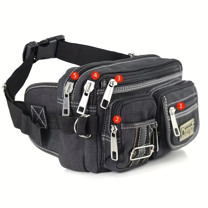 NEW Fashion Multi Layer Zipper Waist Bag Canvas Retro Fanny Pack Crossbody Bag