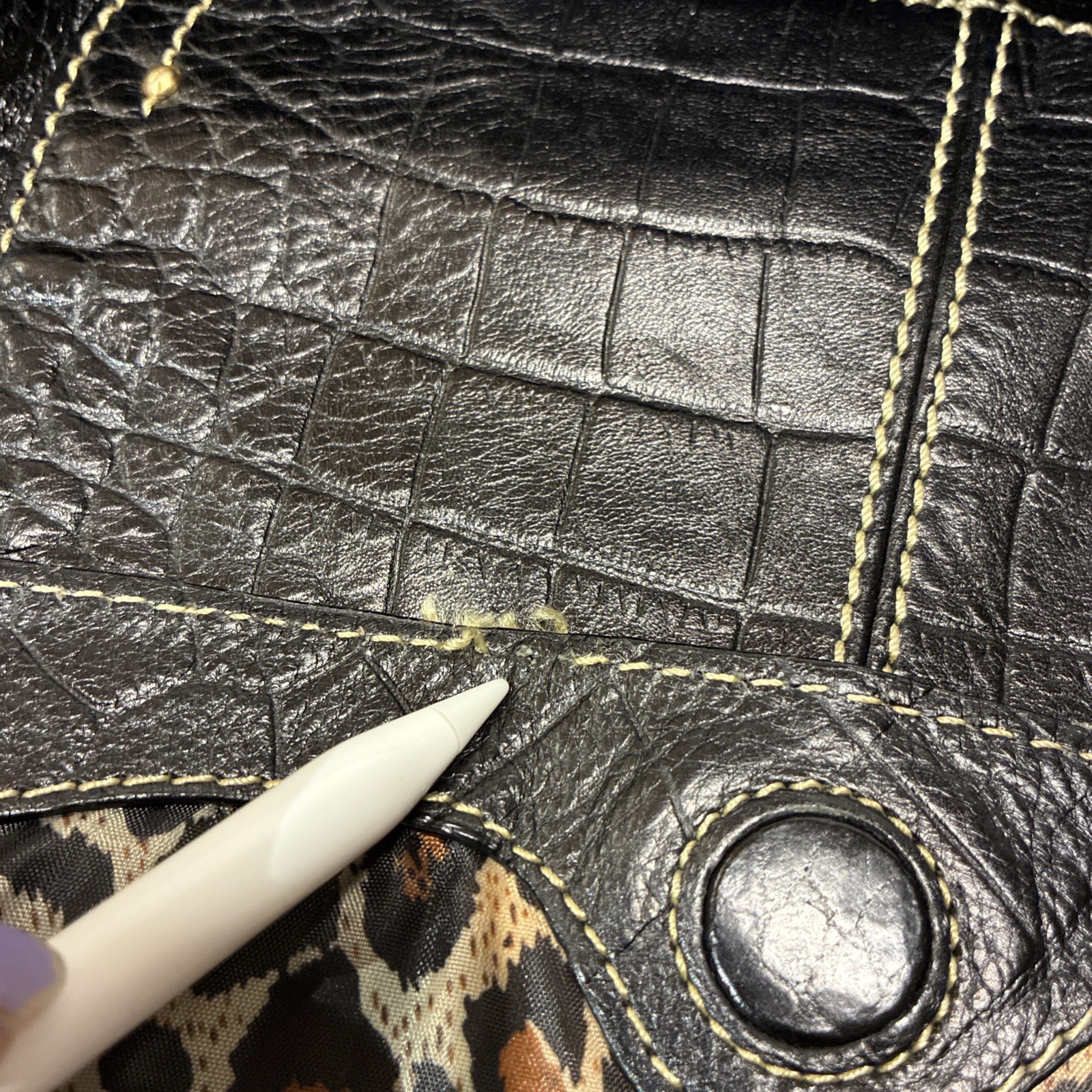 Maxx New York Black Leather Croc Slouchy Chunky Hardware Studded Shoulder Bag