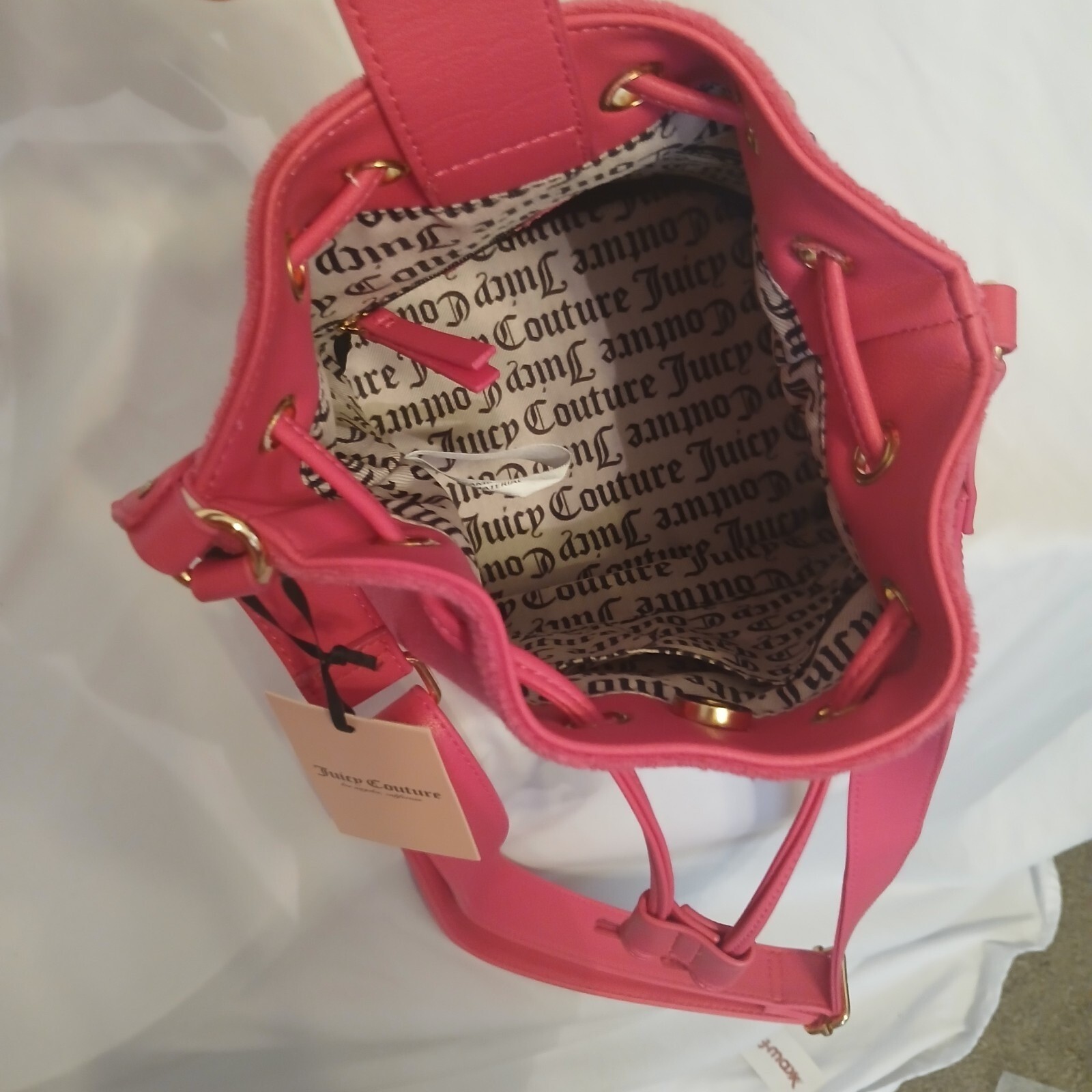 Juicy Couture Beach Couture Crossbody Terry Cloth Pink Flash Bucket Bag New