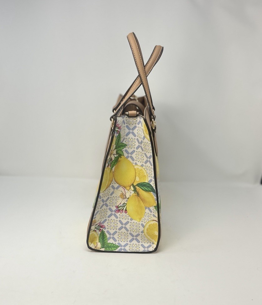 Giani Bernini Handbag Yellow Lemon Print Saffiano Medium Book Tote Purse