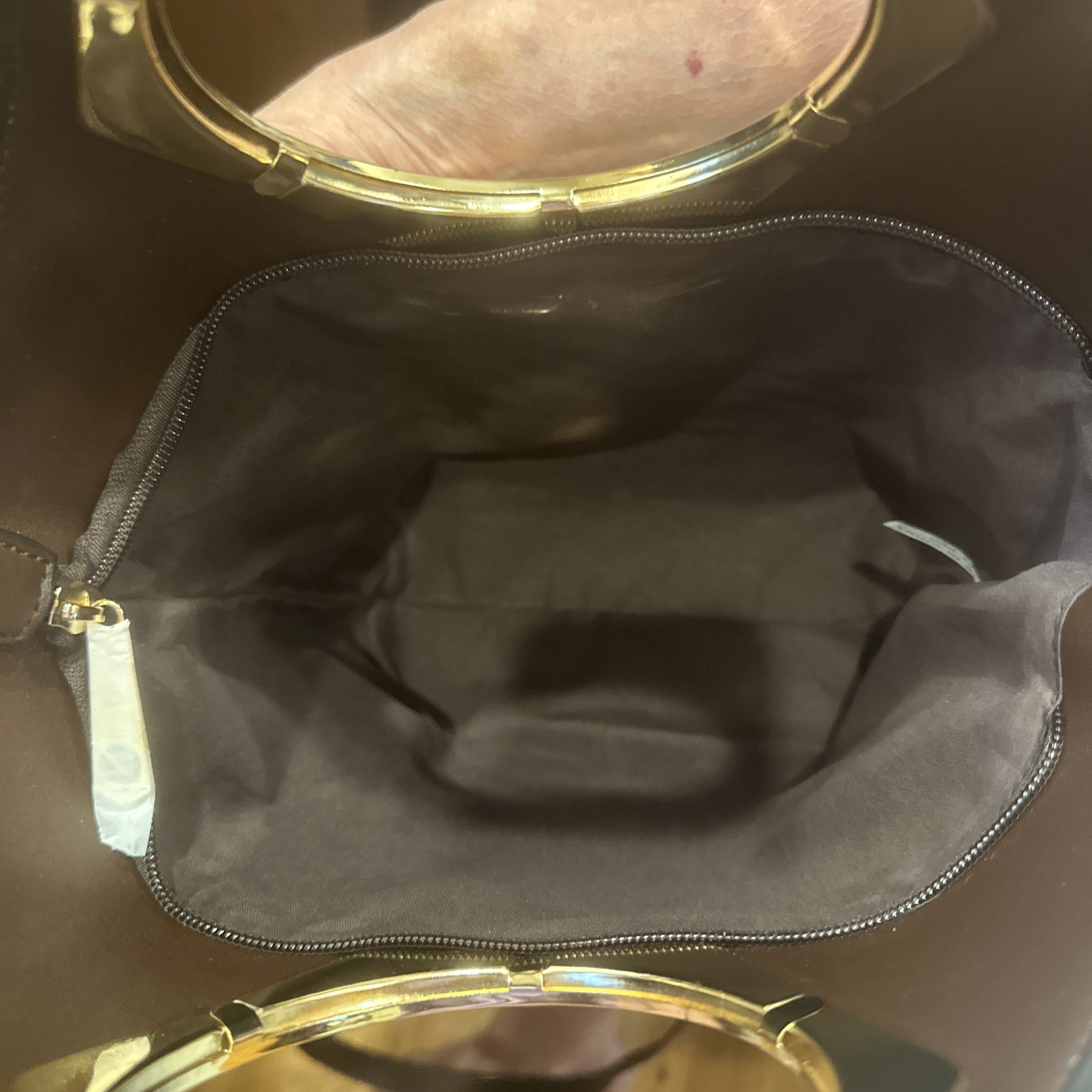 Geometric Print Handbag Cream Brown Gold Handles Convertible Shoulder Crossbody