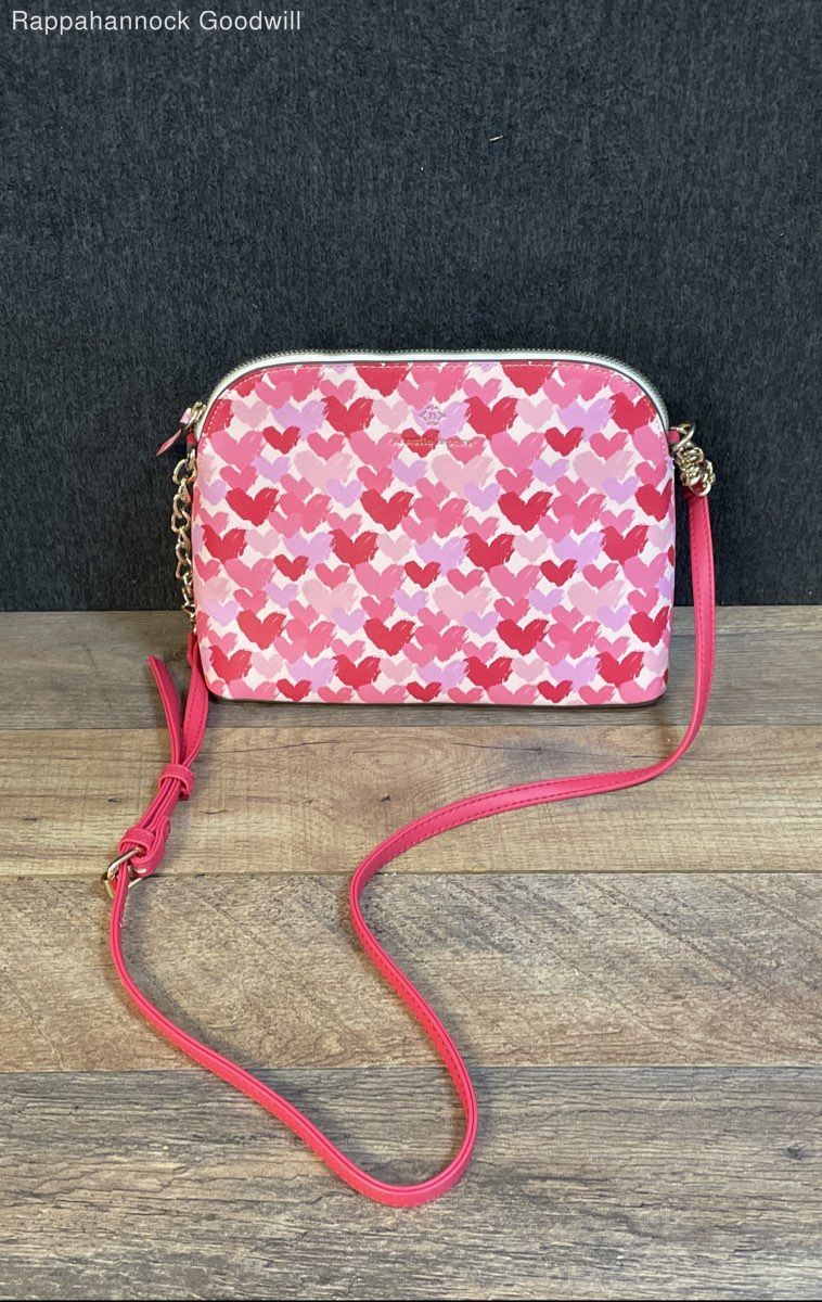 Nanette Lepore Pink Red Heart Pattern Dome Crossbody Bag Gold Hardware