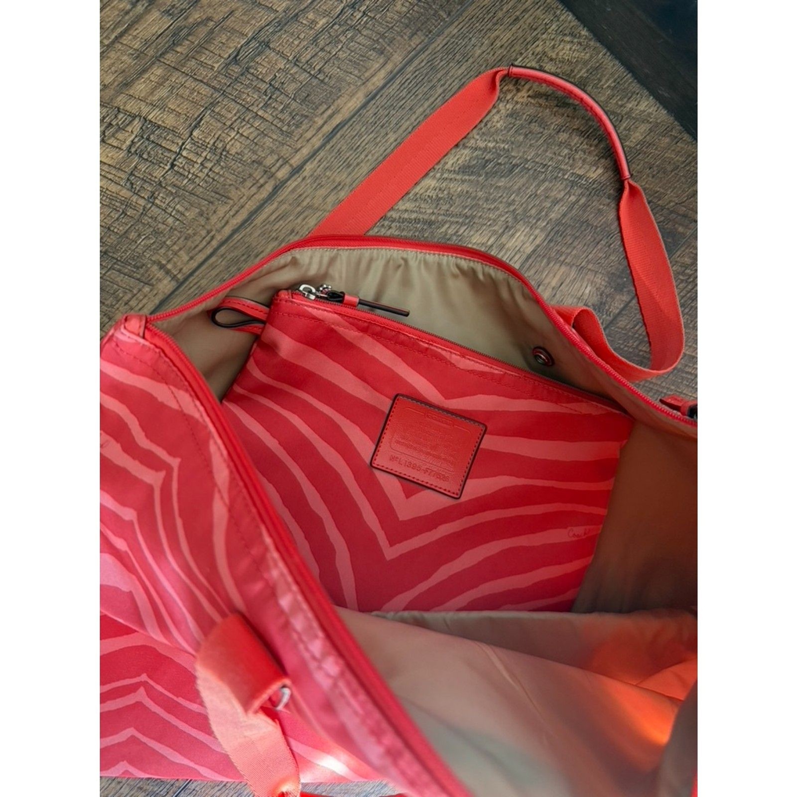 Coach Getaway Zebra Print Packable Weekender Tote with Matching Pouch