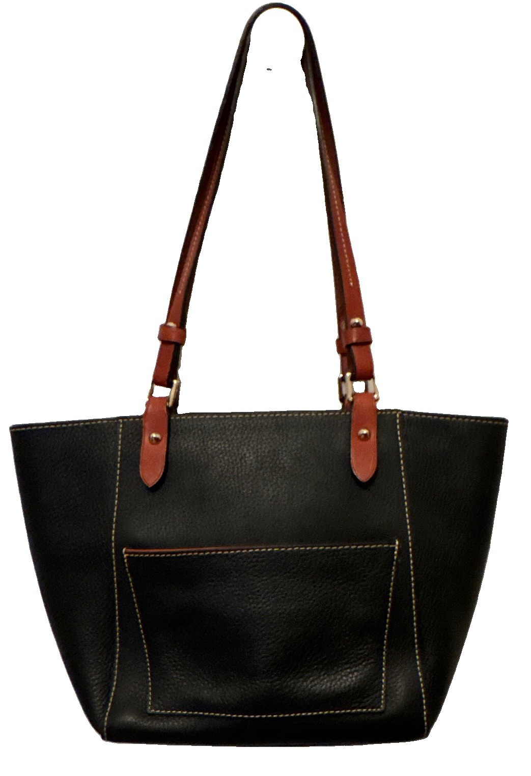 Dooney & Bourke Black Pebbled Zip Tote, Red Lining, Pockets, Gold Hardware