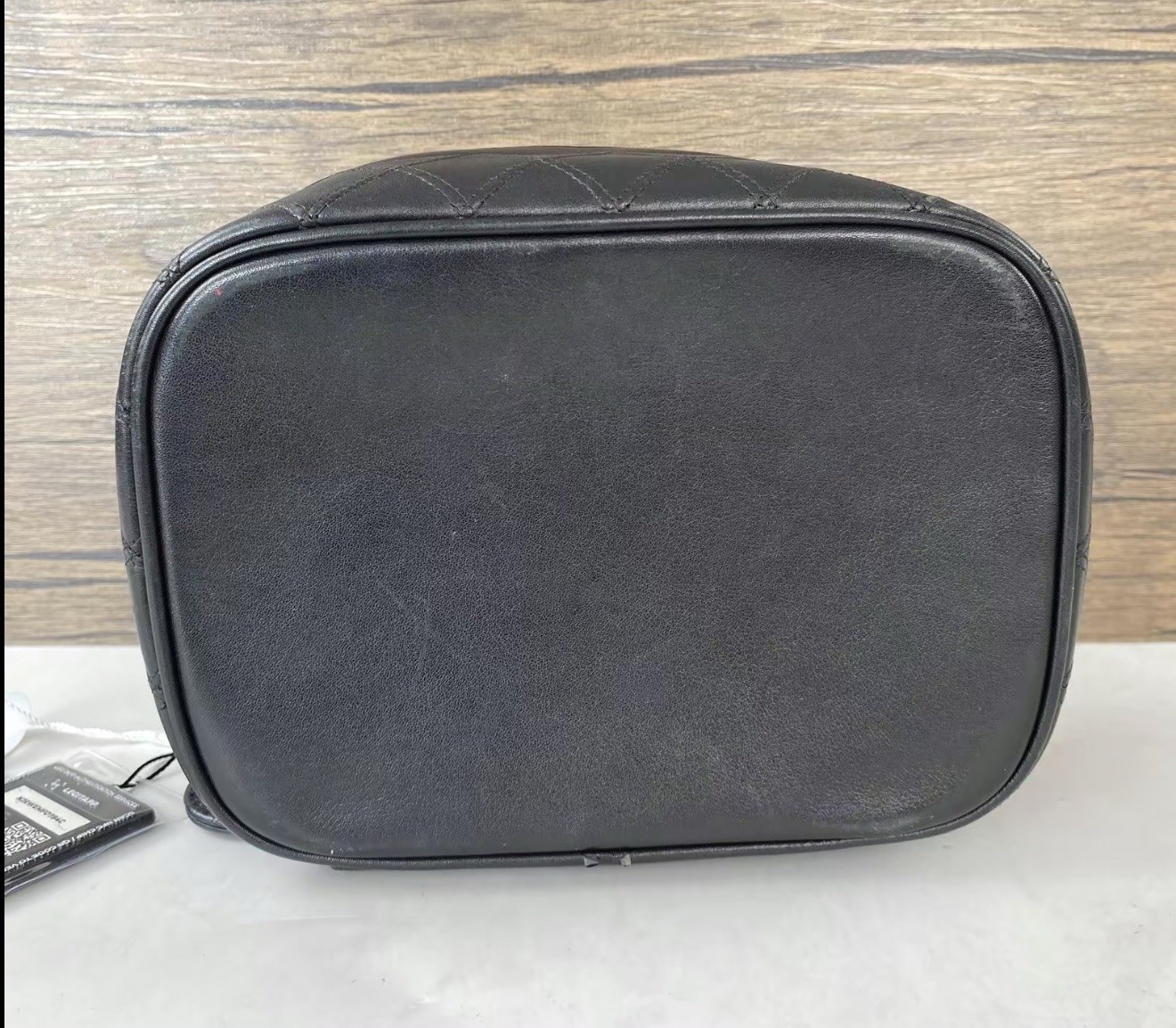 Authentic Chanel Black Lambskin Quilted Vanity Cosmetic Case Train Case Gold HW