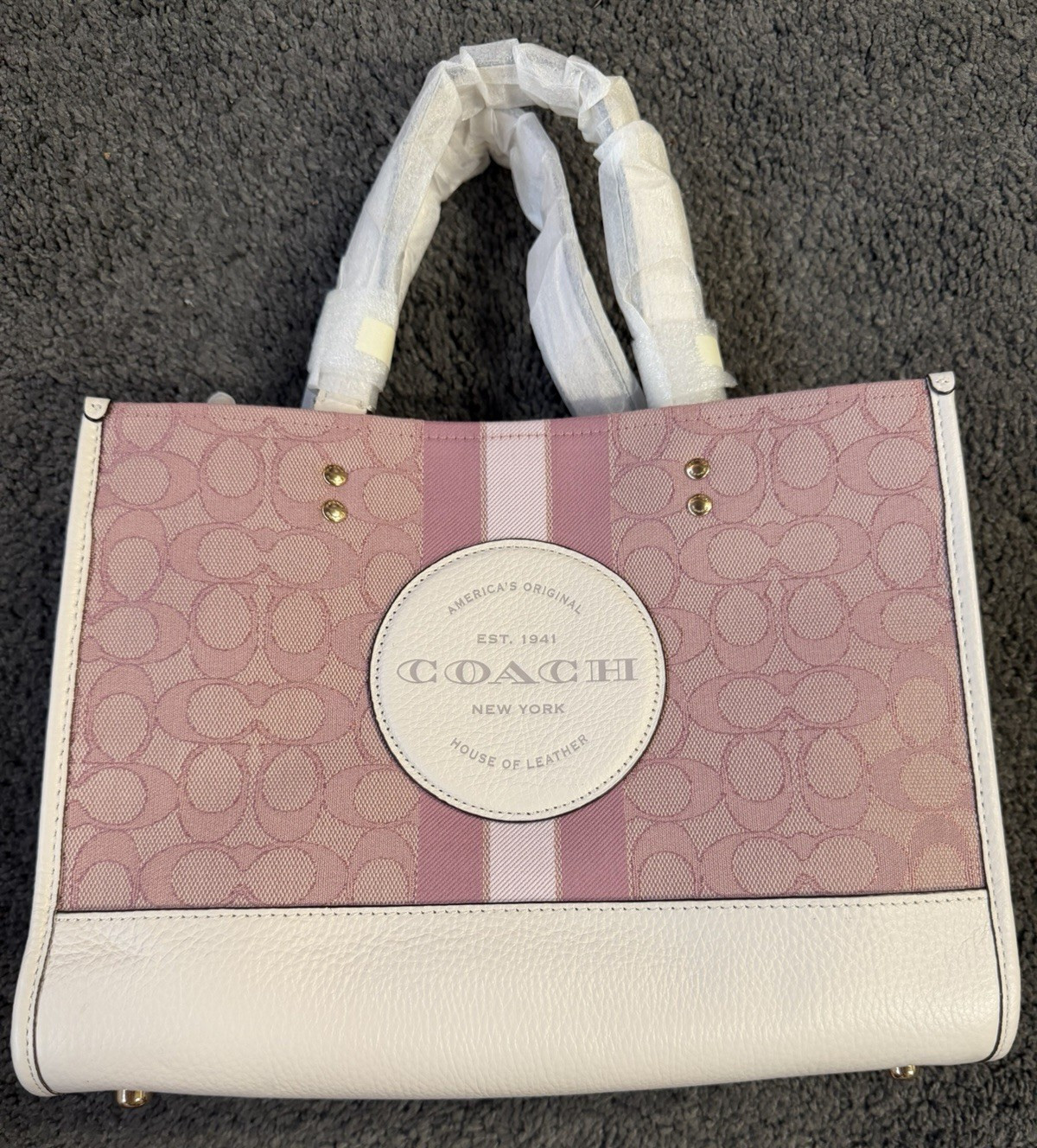 Coach Dempsey Small Tote Signature Jacquard Detachable Crossbody Strap Pink