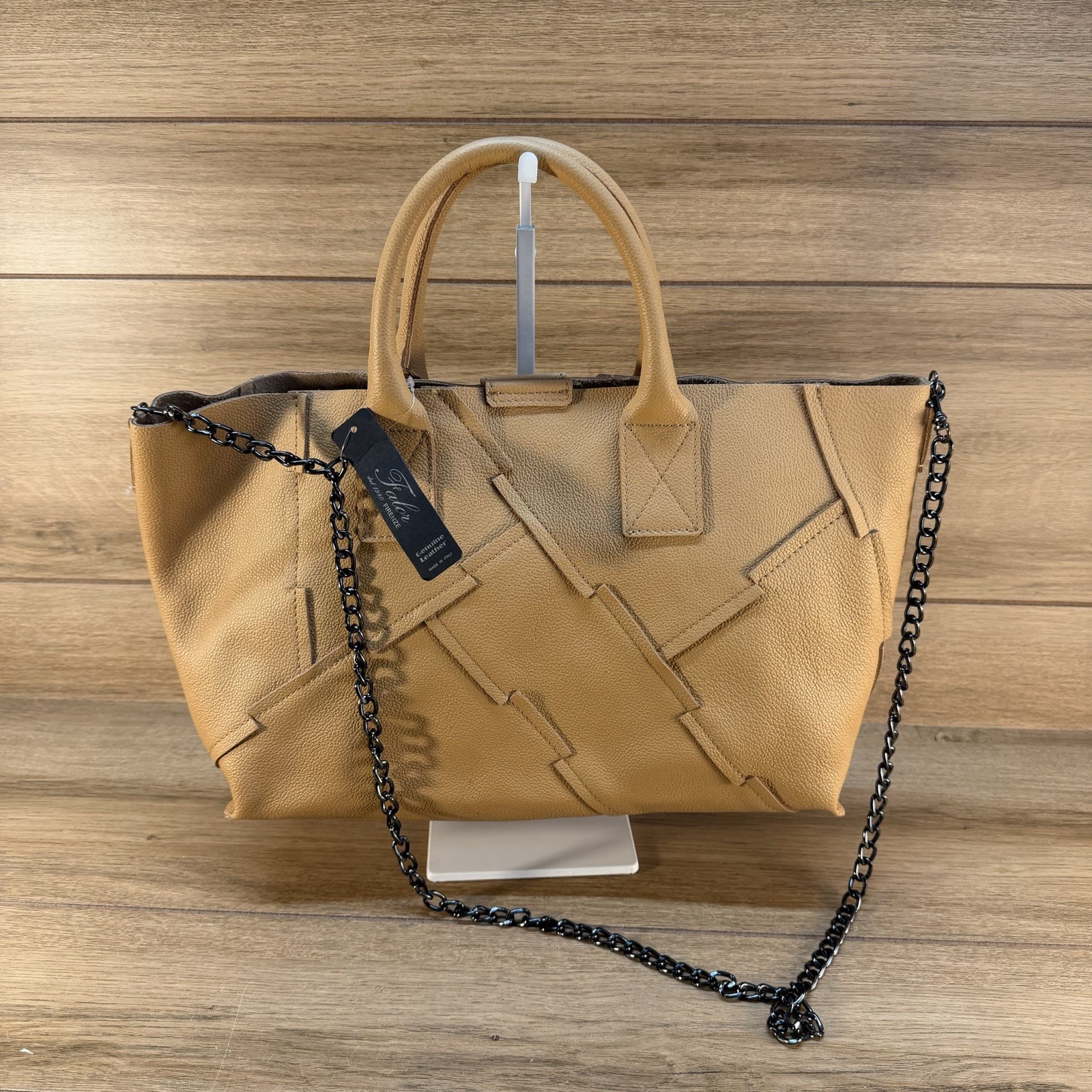 New Fashion Falor 1980 Firenze Camel Brown Italy Soft Leather Chain Handbag