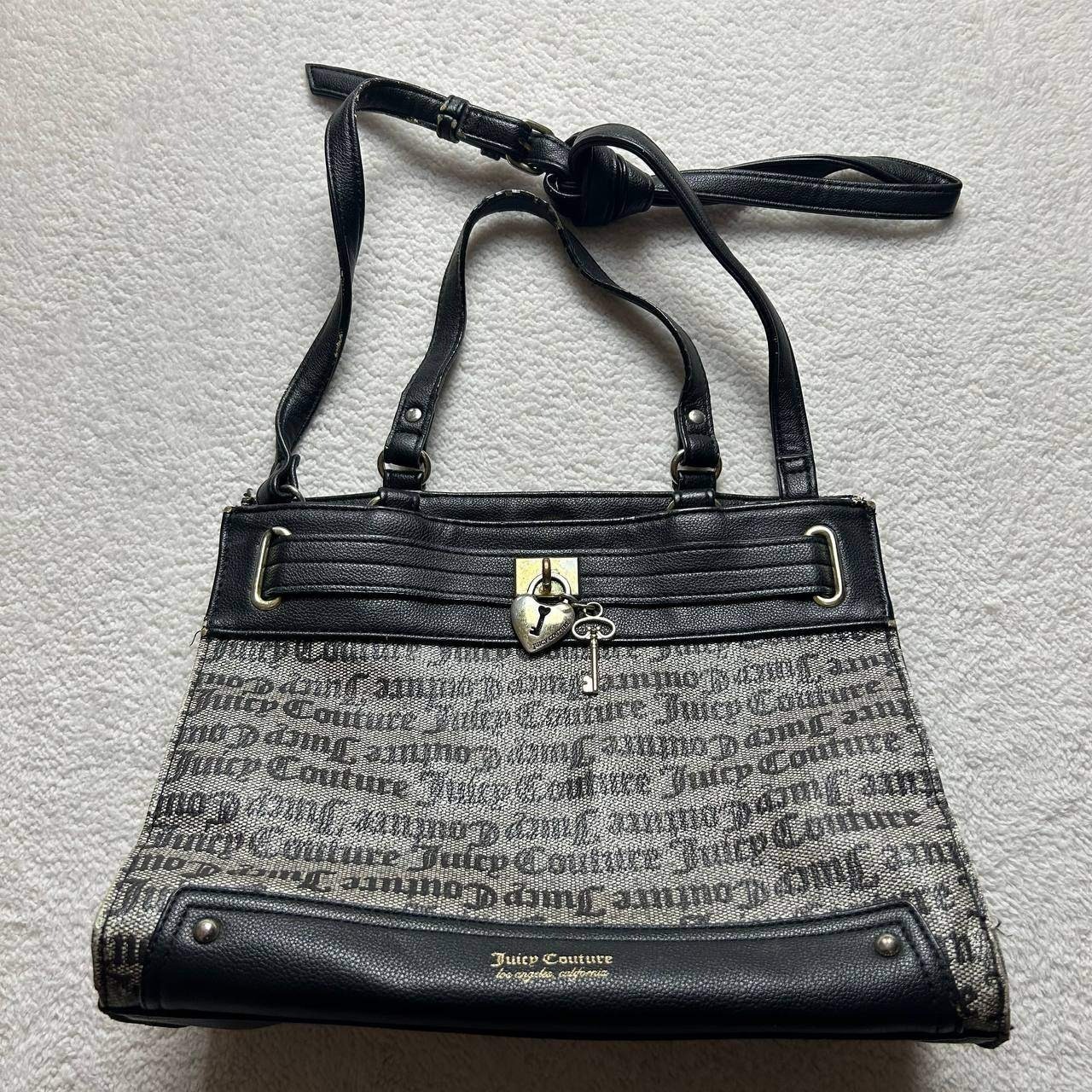 Juicy Couture Gothic Print Shoulder Bag Purse Satchel Tote w/ Lock & Key