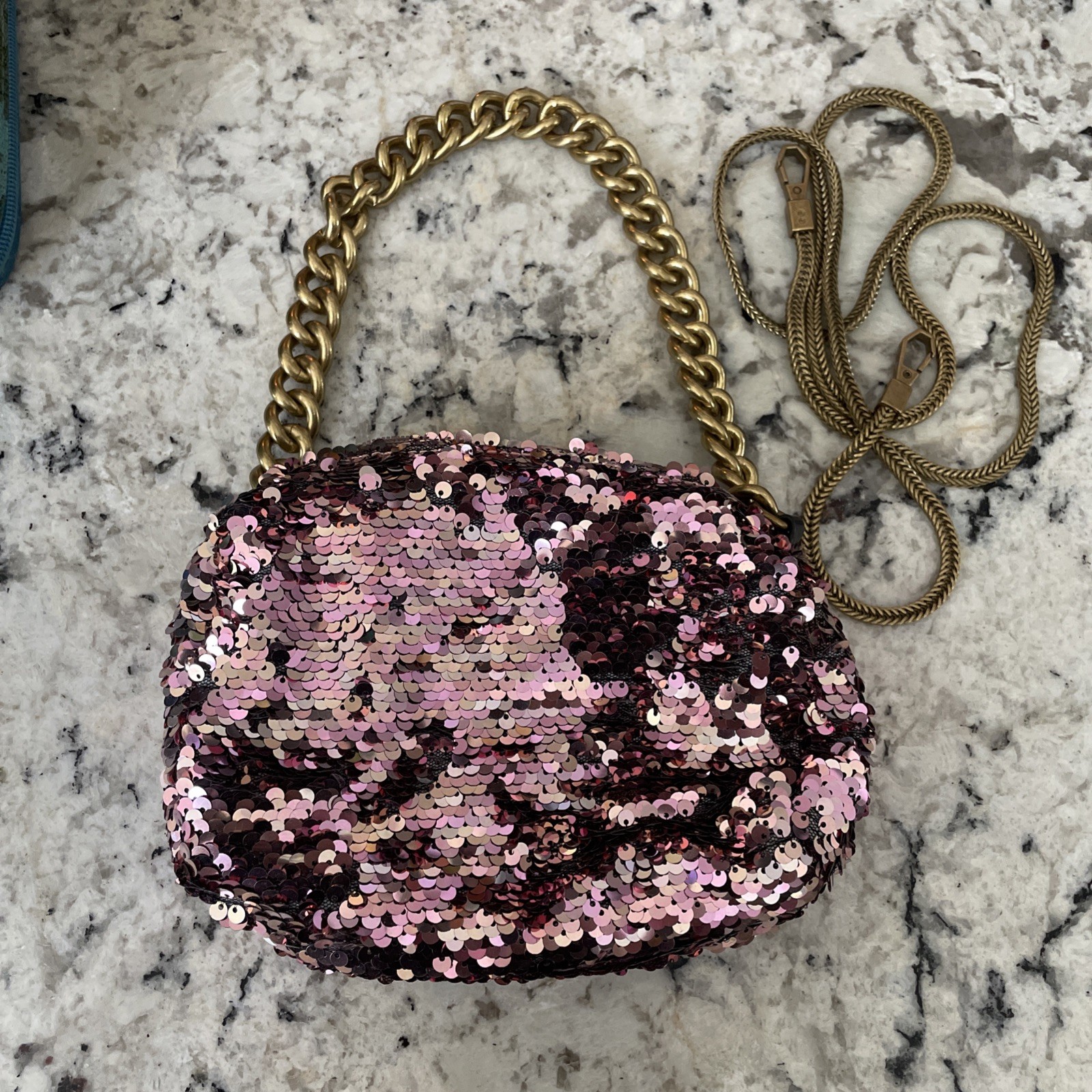 MONTANA WEST Sequin Hand Bag Link & Crossbody Straps Shiny Purple Bling New