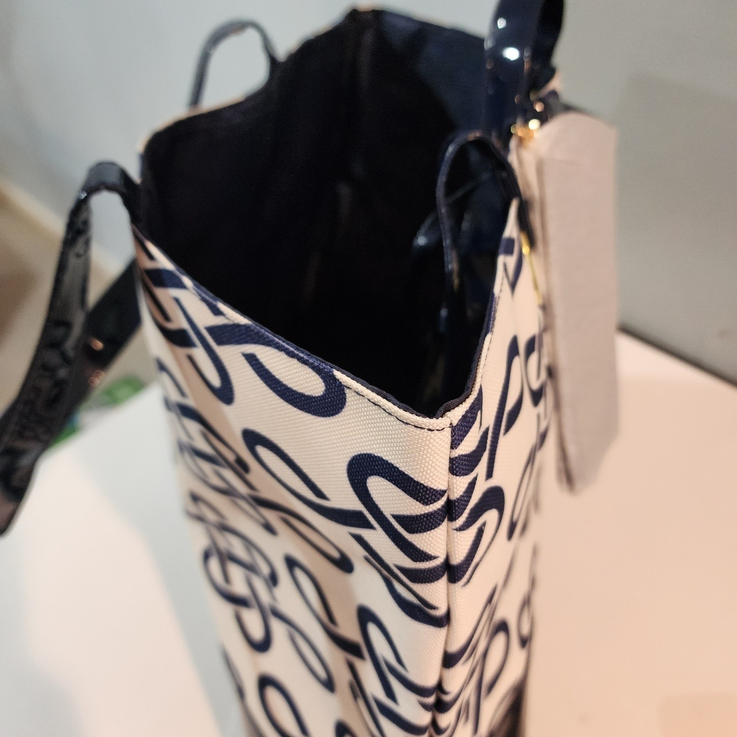 Lancôme Navy & White Monogram Tote Bag w/ Matching Zip Wallet/cosmetic pouch