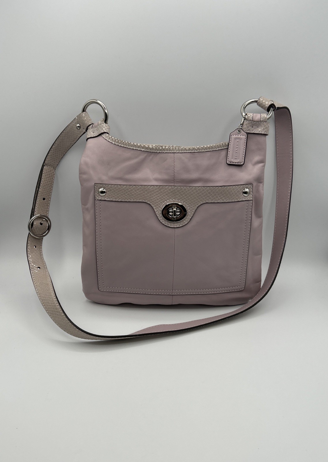 Coach Penelope Leather Crossbody Mauve Crocodile Embossed Strap/Trim Turn Lock