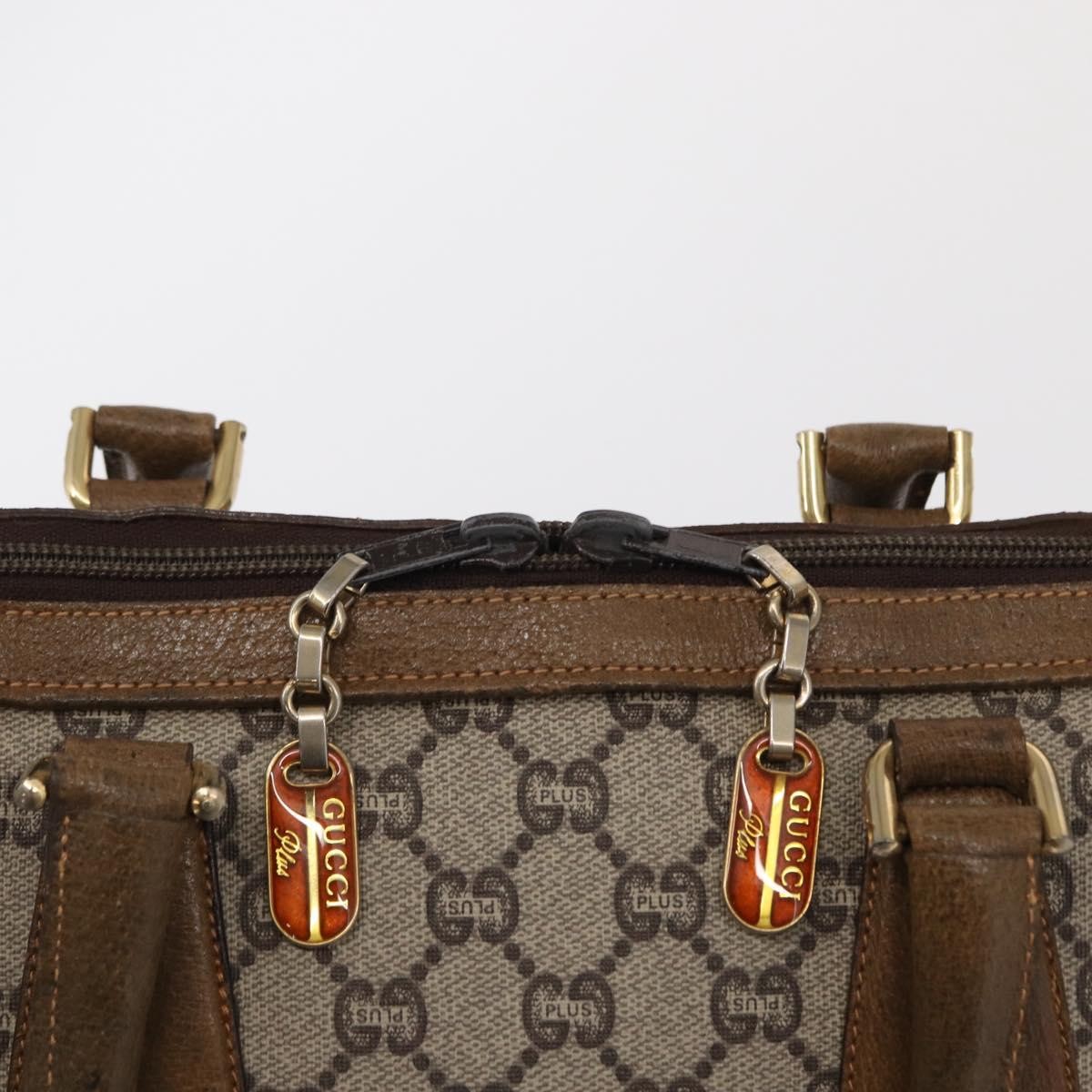 GUCCI GG Plus Supreme Hand Bag PVC Beige Gold Auth bs32428