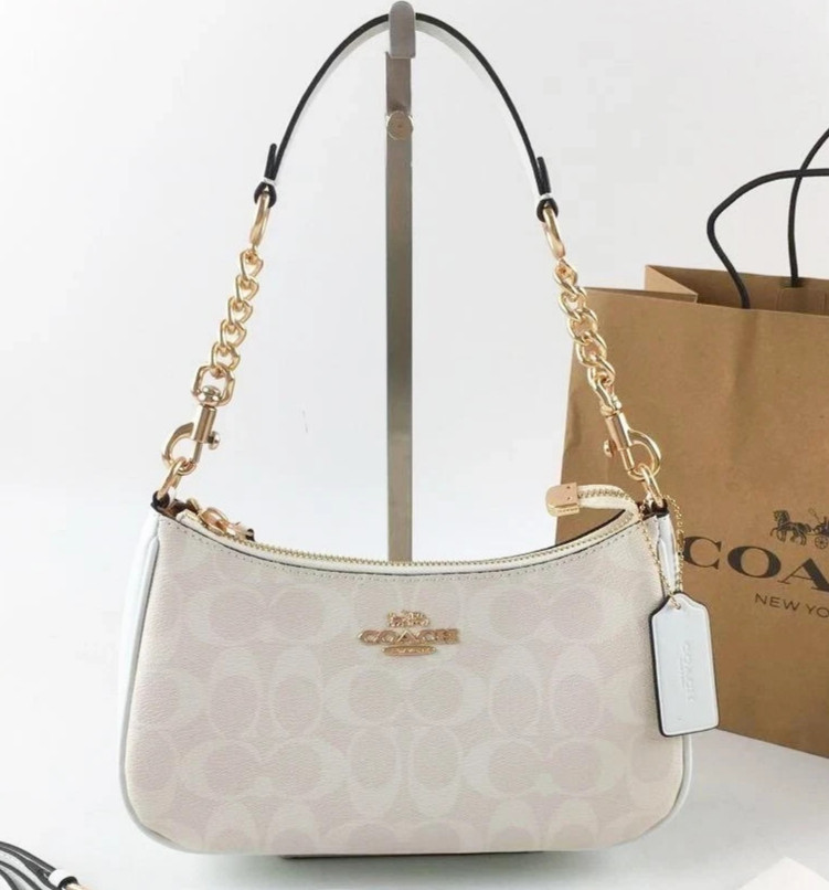 COACH Teri 2Way Shoulder Bag Signature Coated Canvas White CA548 outlet NWT