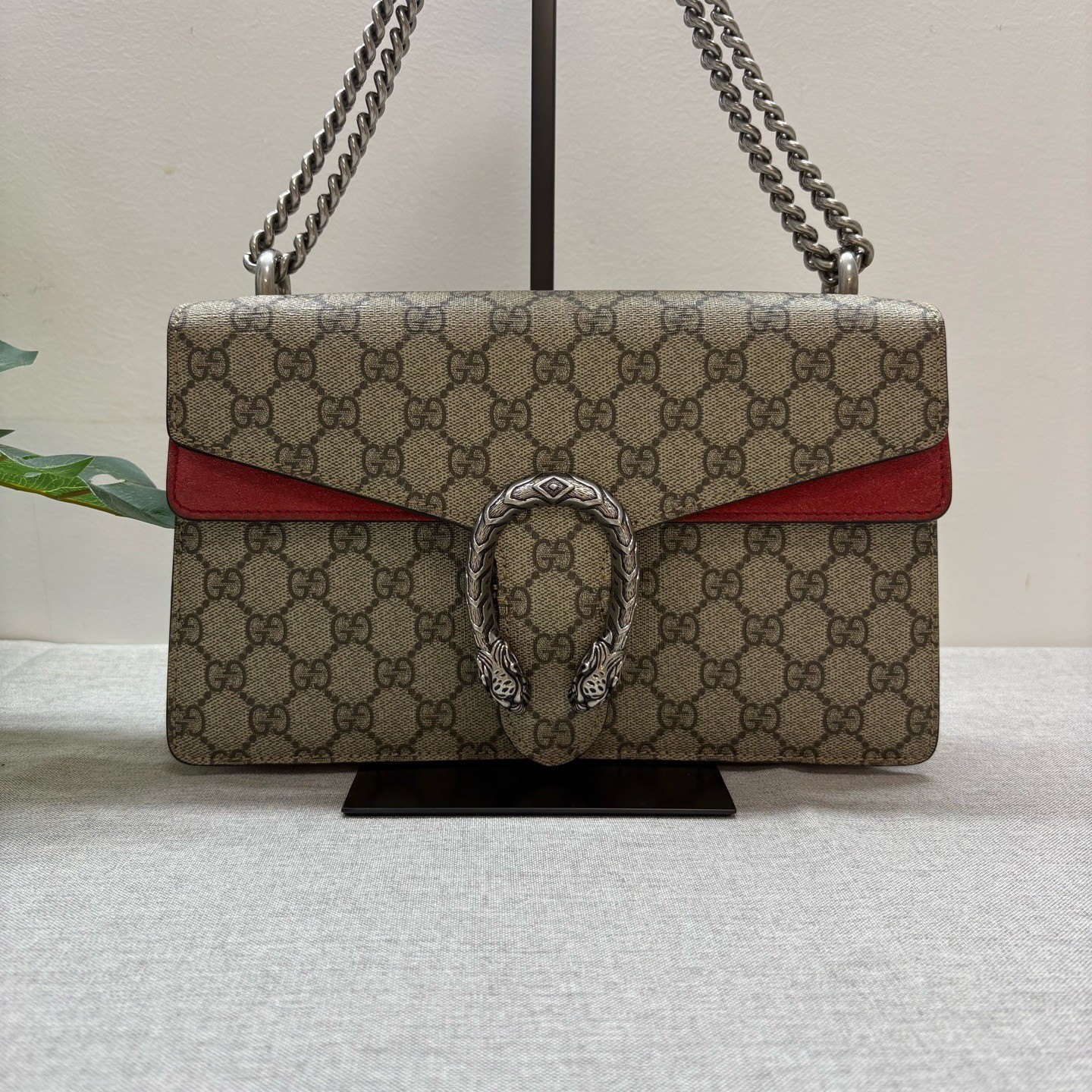 Gucci Dionysus Medium Red Suede Bag GG Chain Shoulder Crossbody 28cm