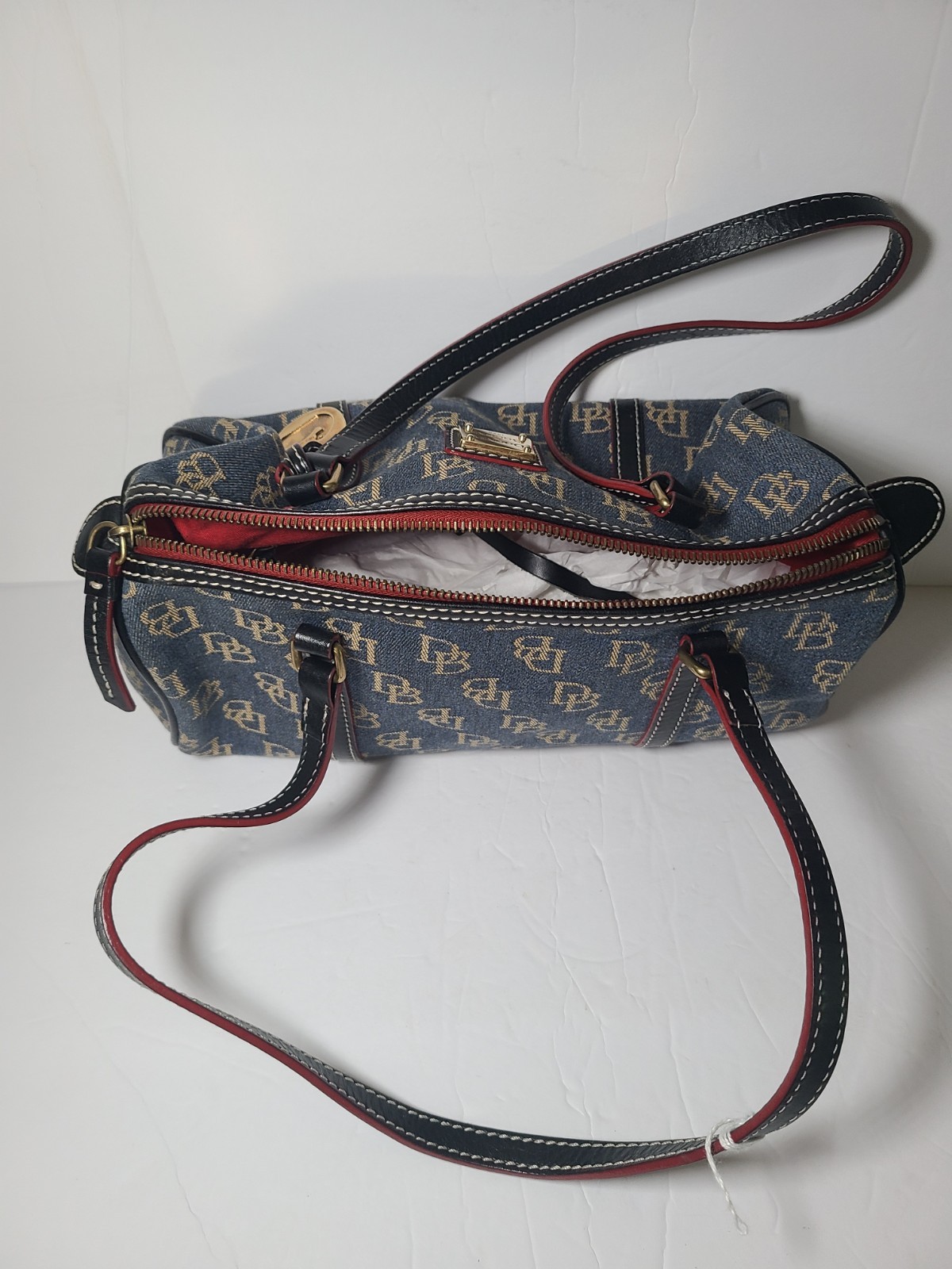 Vintage DOONEY& BOURKE Women’s Designer BLUE/RED Monogram Denim BAG RARE New