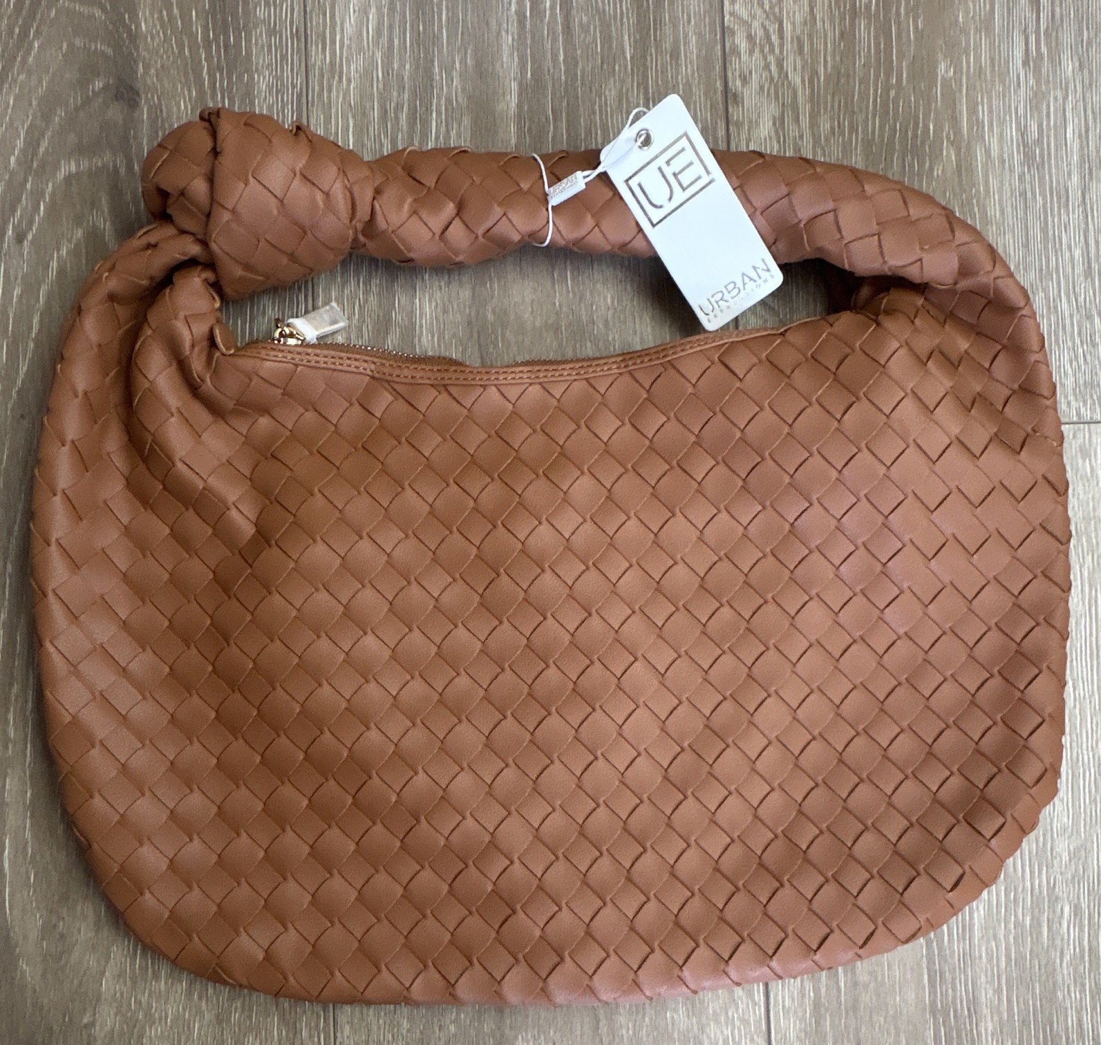 Urban Expressions Brown Zip Top Handle Handbag Gold Hardware Lined Pockets
