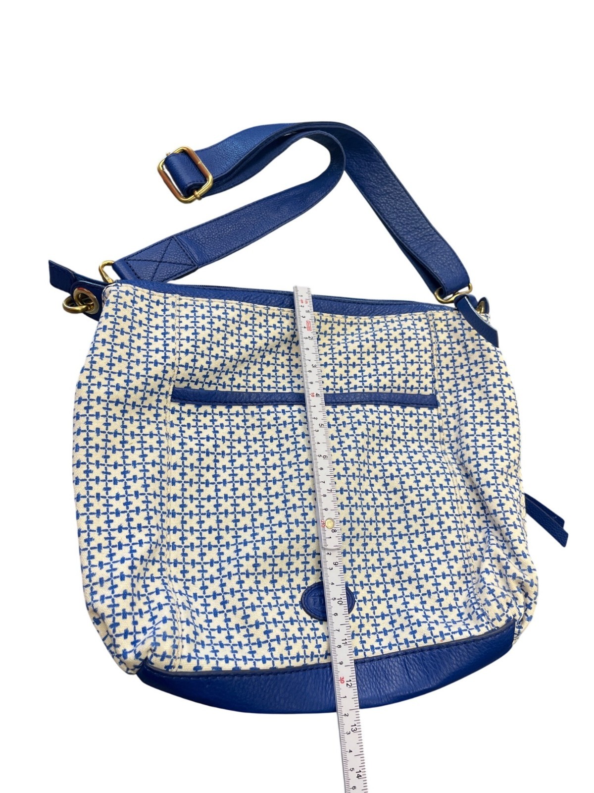 Fossil VTG wms bllue gold leather blended messenger crossbody bag SKU 10-049