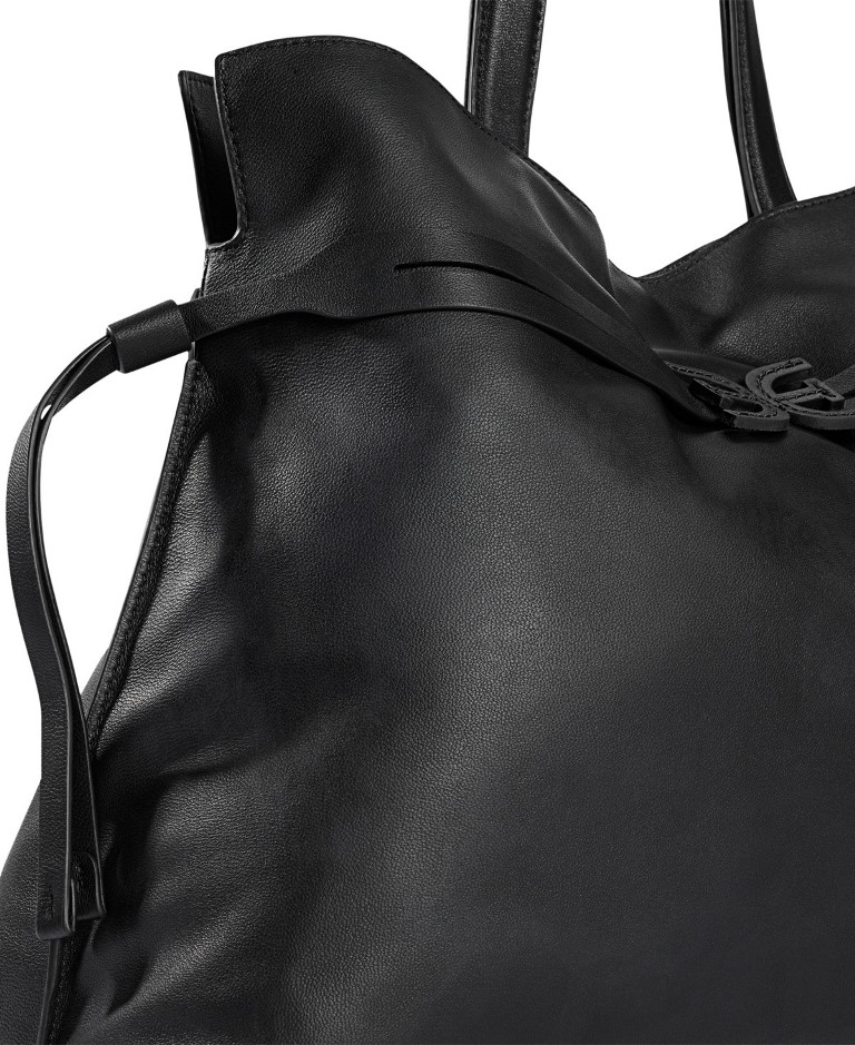 Sam Edelman Poppy Leather Drawstring Tote Shoulder Bag Black Gold