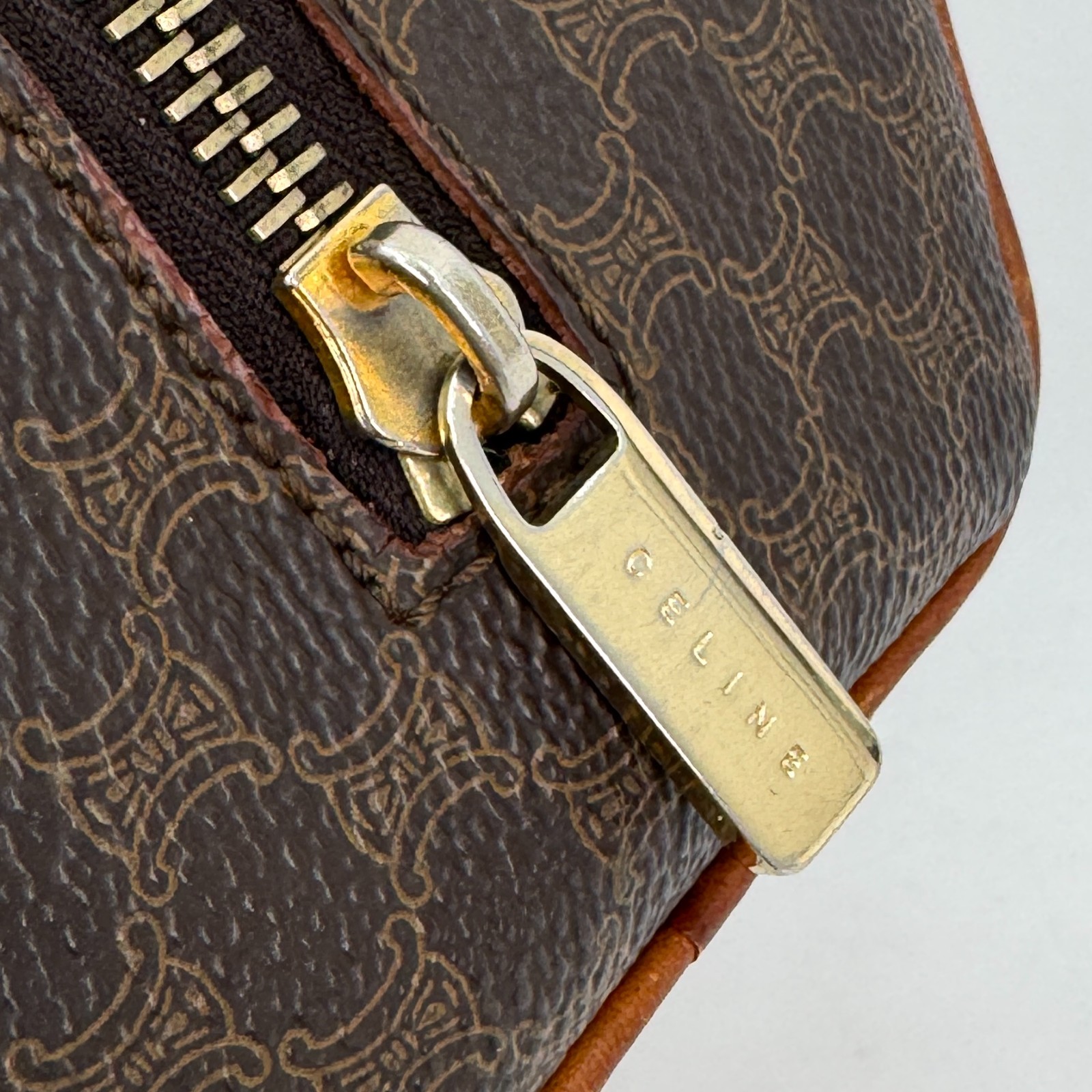 CELINE Macadam Barrel PVC Leather Mini Boston Handbag Brown