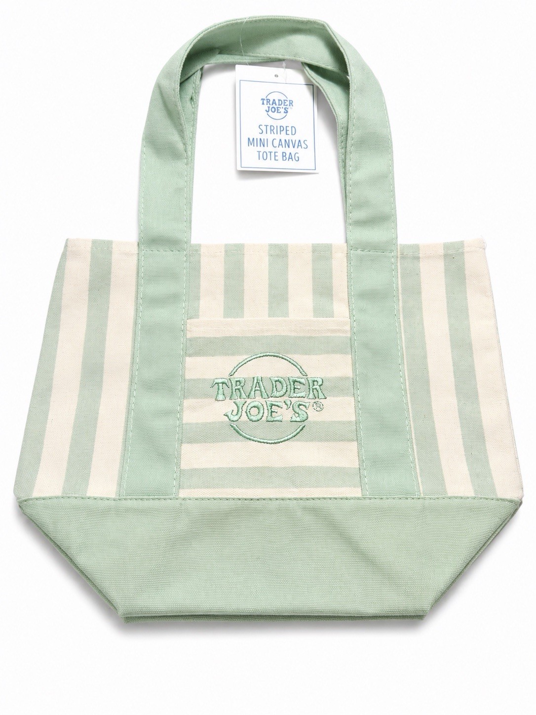 Trader Joe’s Limited Edition Striped Mini Canvas Tote Bag Mint 2026