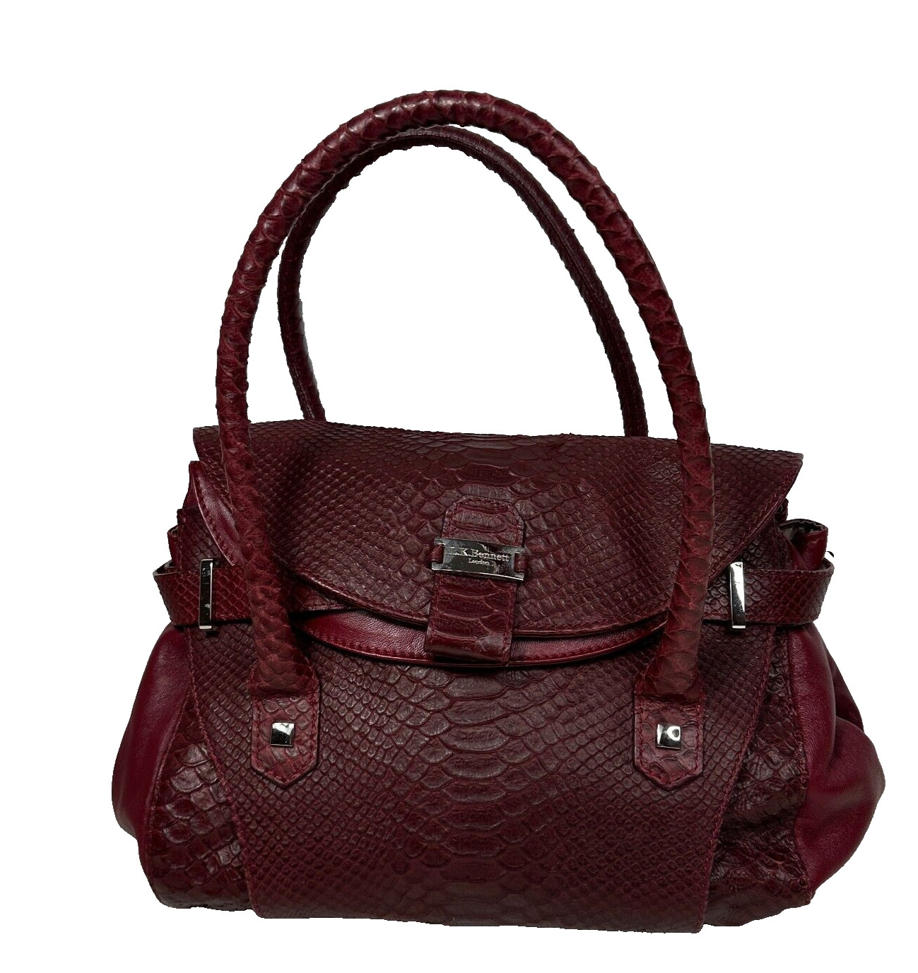 L.K.BENNETT LONDON BURGUNDY RED SNAKESKIN LEATHER HANDBAG SATCHEL