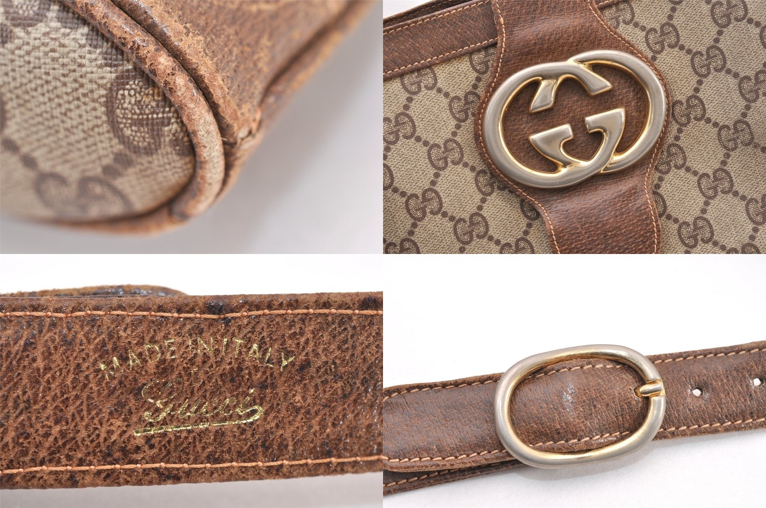 Authentic GUCCI Vintage Web Sherry Line Shoulder Bag GG PVC Leather Brown 135AB