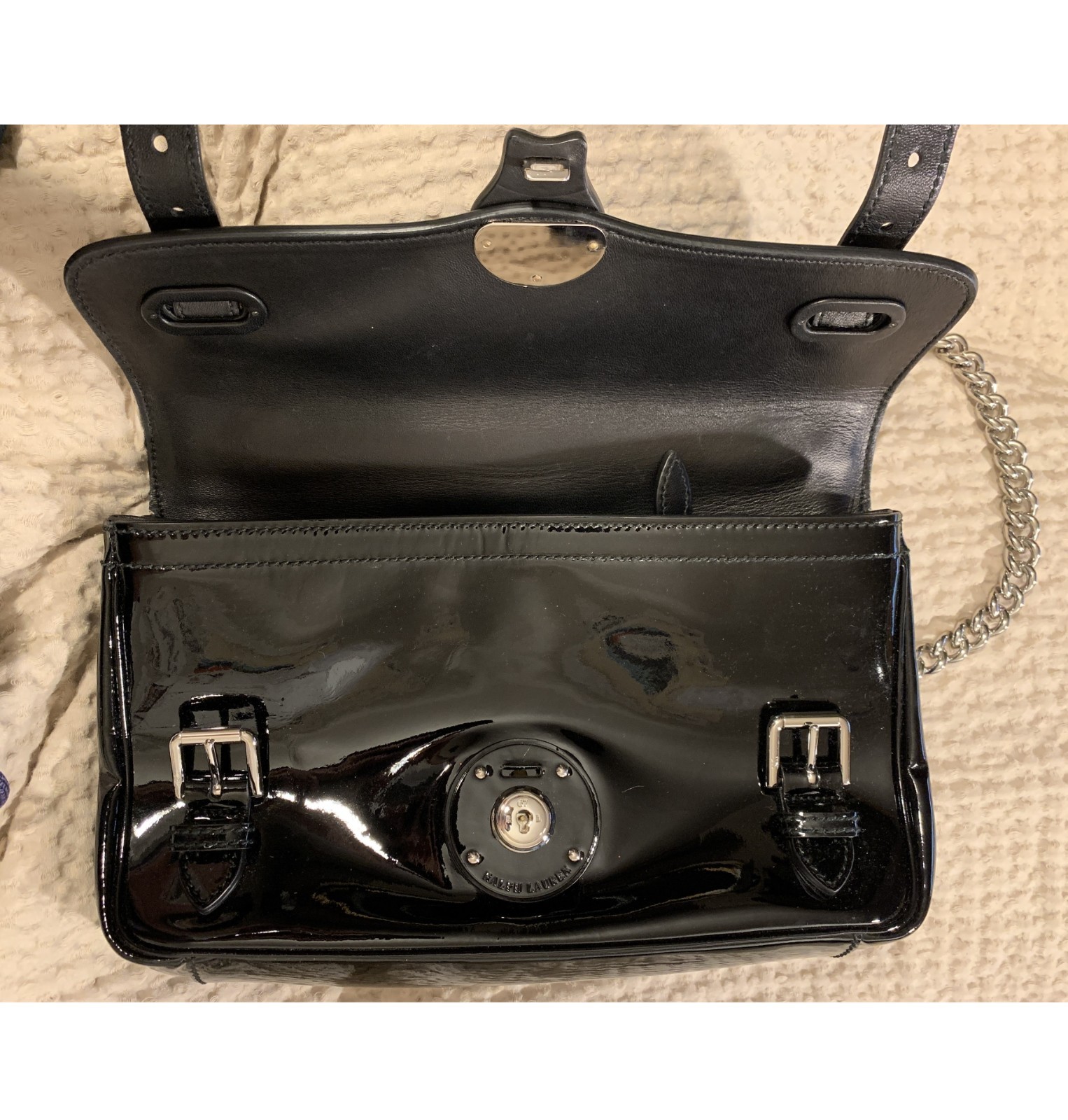 Ralph Lauren Purple Label “Ricky” Jet Black Patent Leather Purse