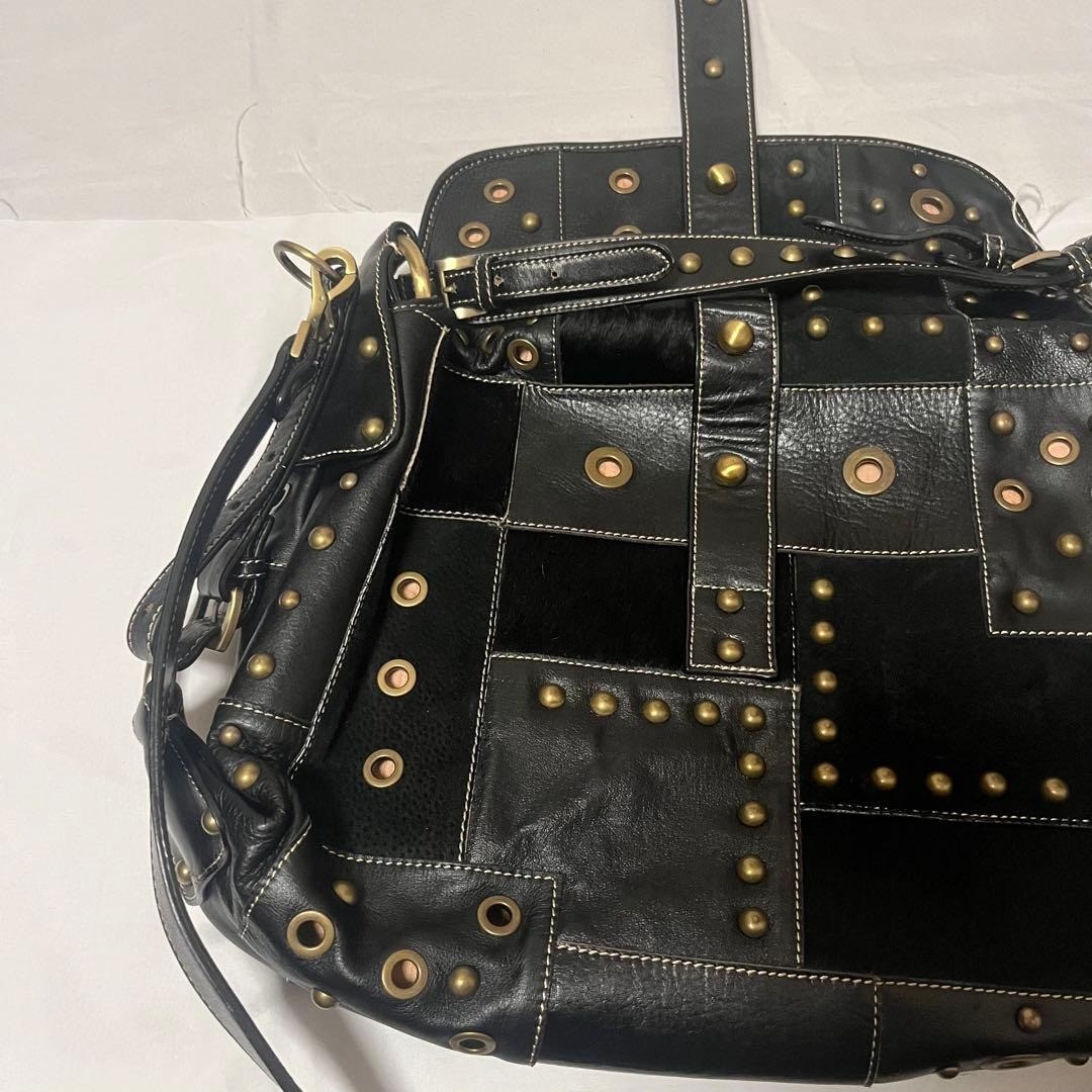 Y2K Leather Studs Shoulder Bag Punk Rock Grunge Black Gold Rare Streetwear