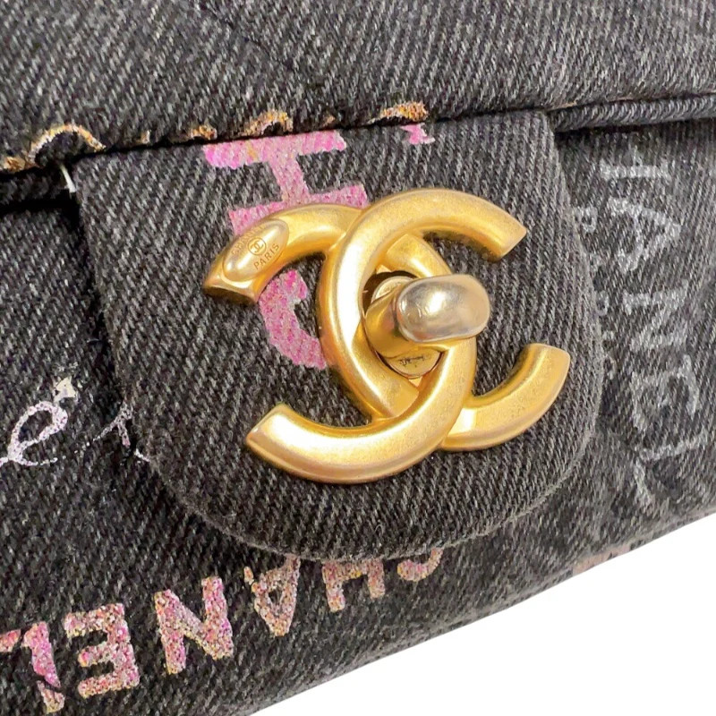 CHANEL Denim Small Flap Bag Black Denim Shoulder Bag AS3134 #OKB1310