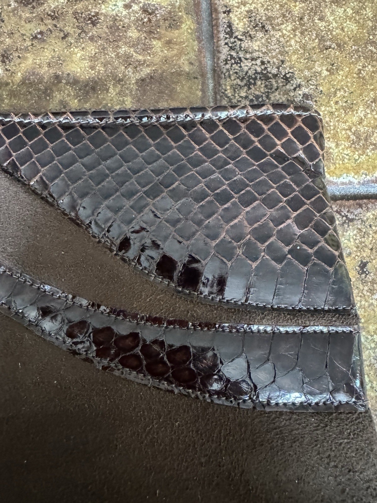 Ruth Saltz Brown Suede Clutch Purse With Snakeskin, Vintage