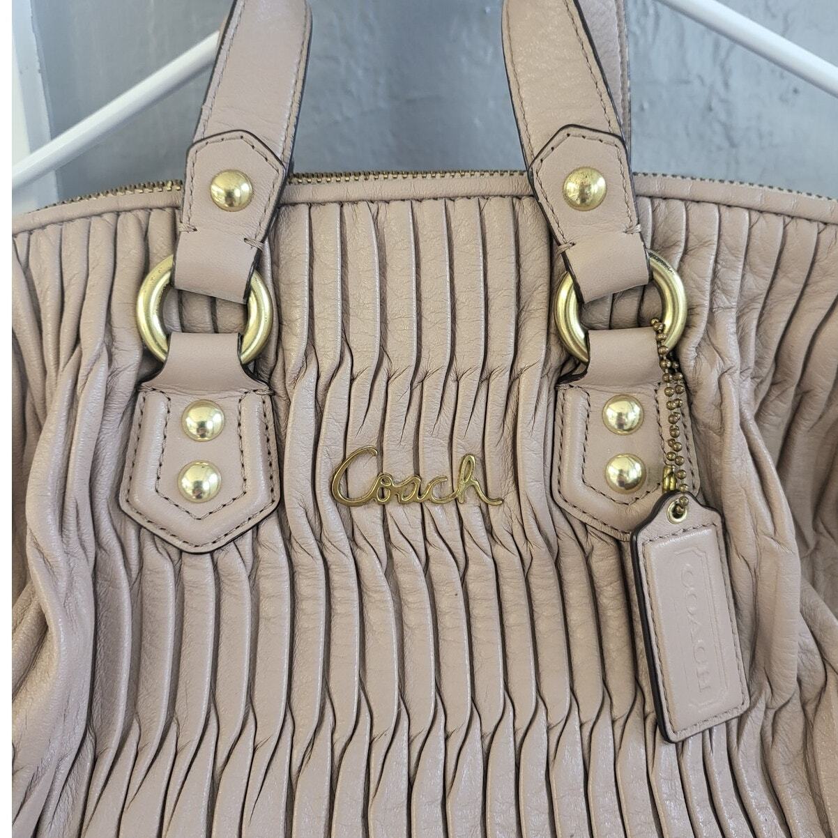 Coach Madison Sofia Gathered Leather Satchel Handbag/Purse in Parchment