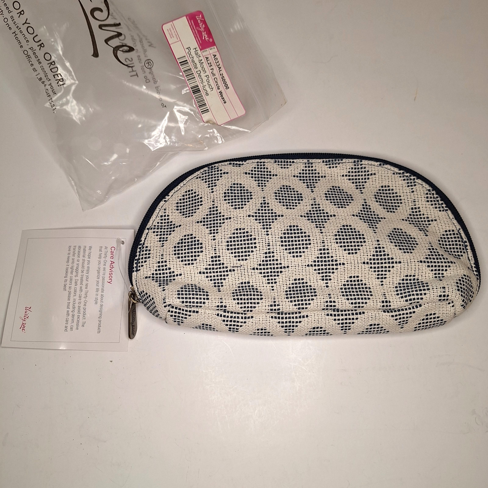 Thirty-One Gifts Half-Moon Pouch Full Circle Weave Cosmetic Bag Clutch NWT