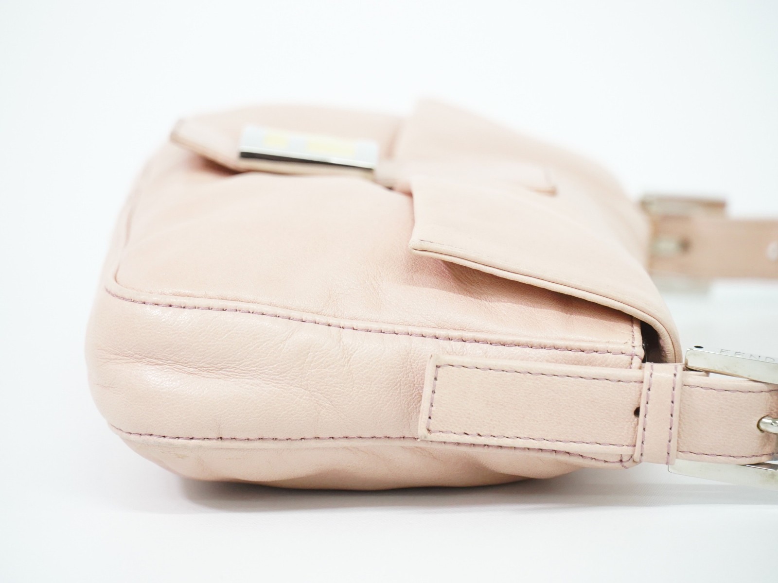 FENDI Mamma Baguette Leather One Shoulder Bag Pink Silver