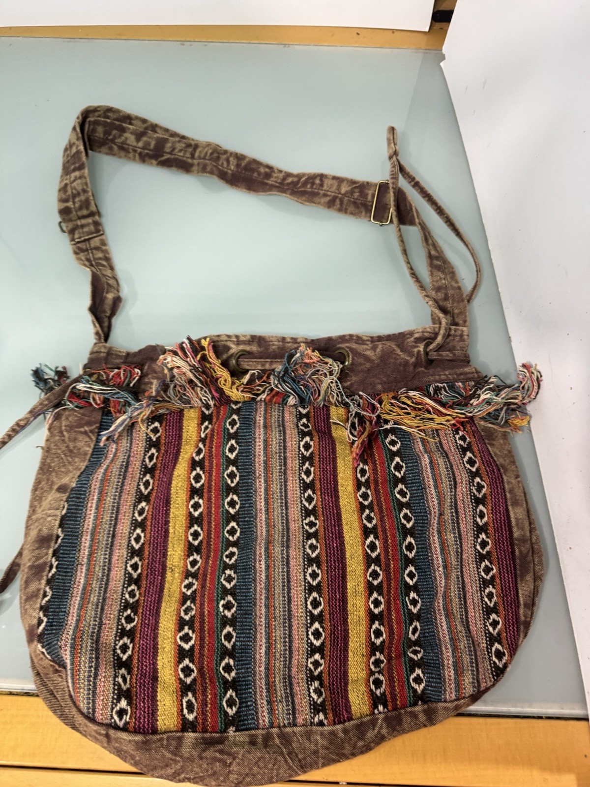 Earth Divas Fair-Trade Cotton Linen Handbag Multicolor Purse Boho Hippie Retro
