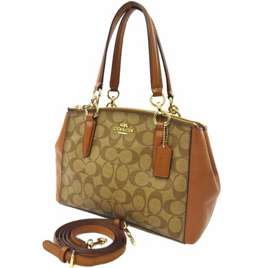 Coach 2Way Signature Ꮮ1677-F58290 Shoulder Bag PVC Brown Authentic F060114