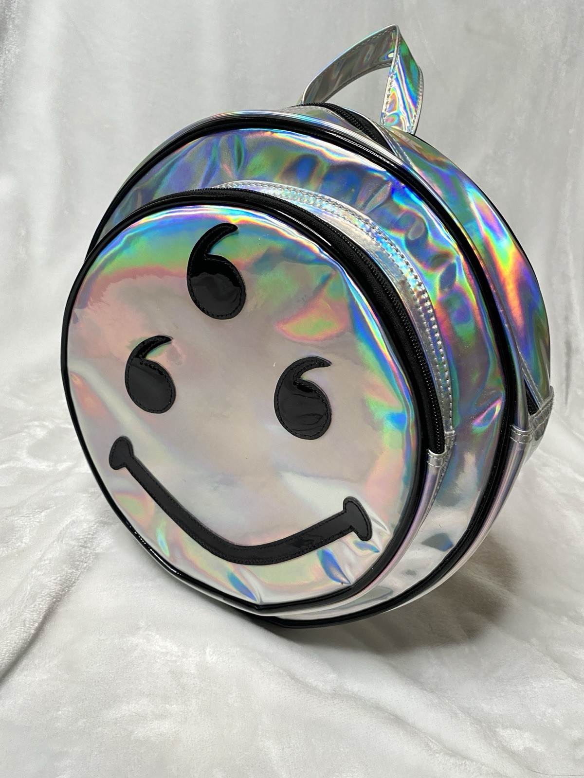 666 Holographic Smiley PVC Cyber Rave Grunge Backpack RARE